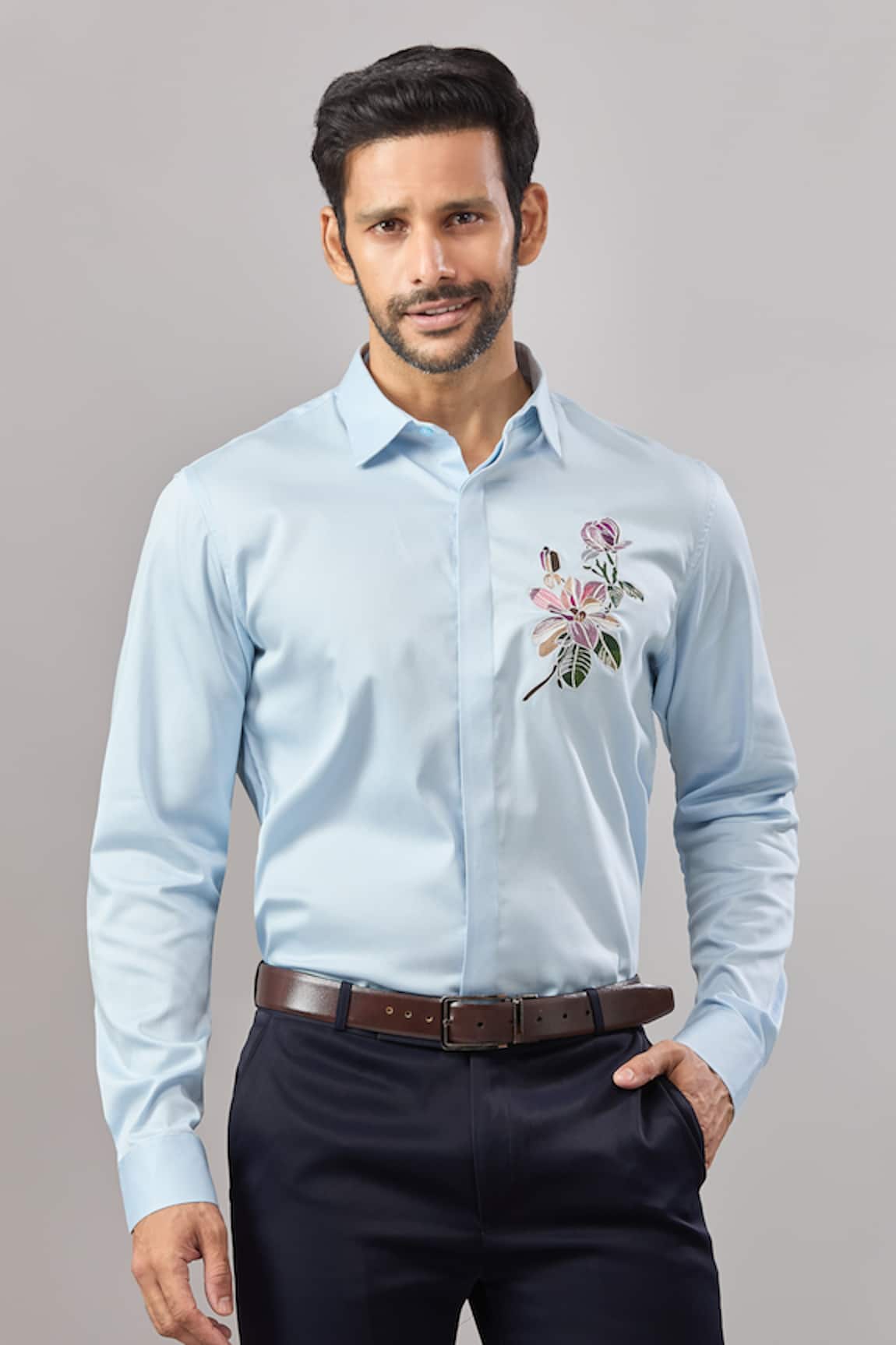 Aariyana Couture Floral Placement Embroidered Casual Shirt 
