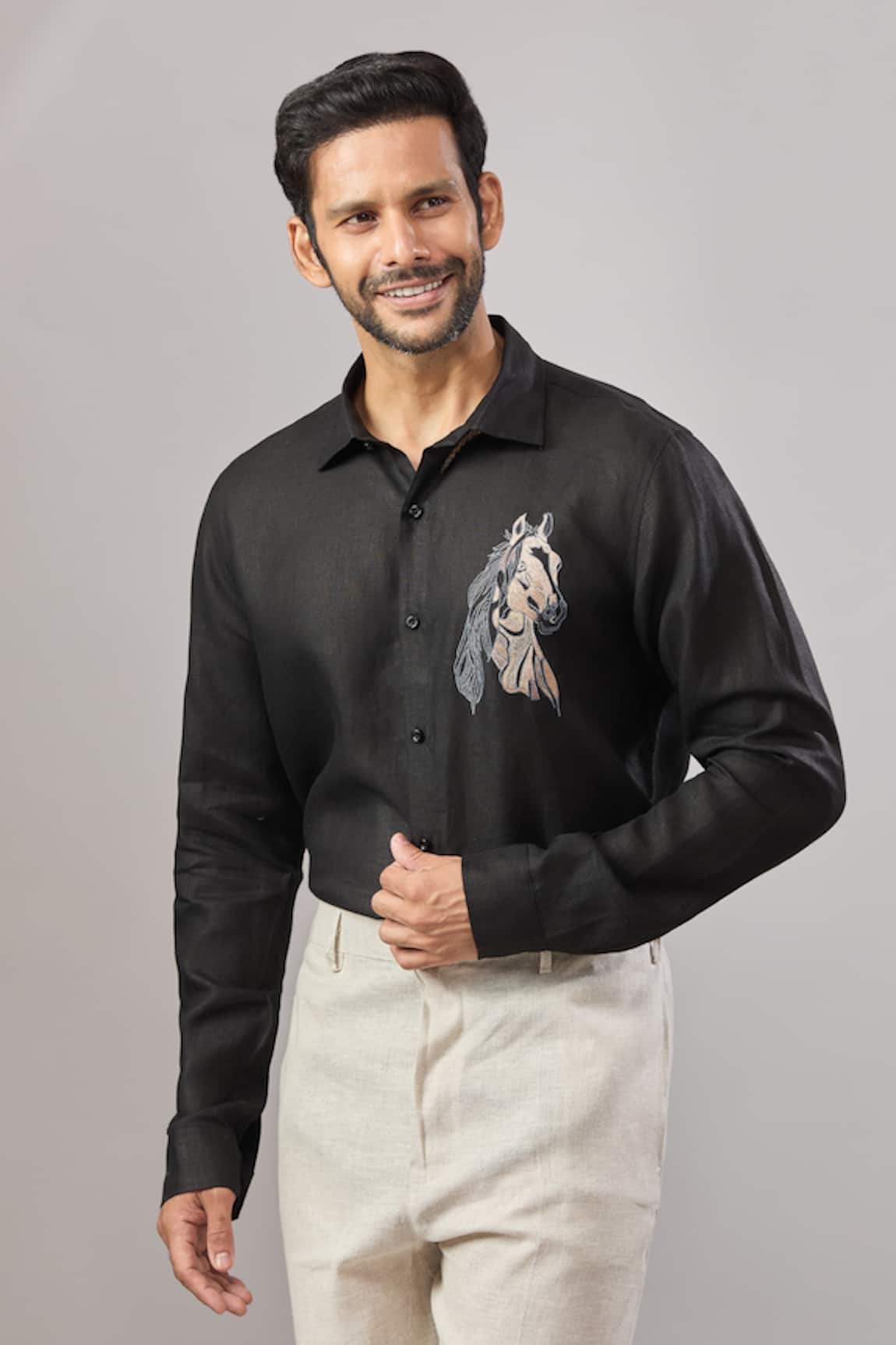 Aariyana Couture Horse Pony Embroidered Casual Shirt 