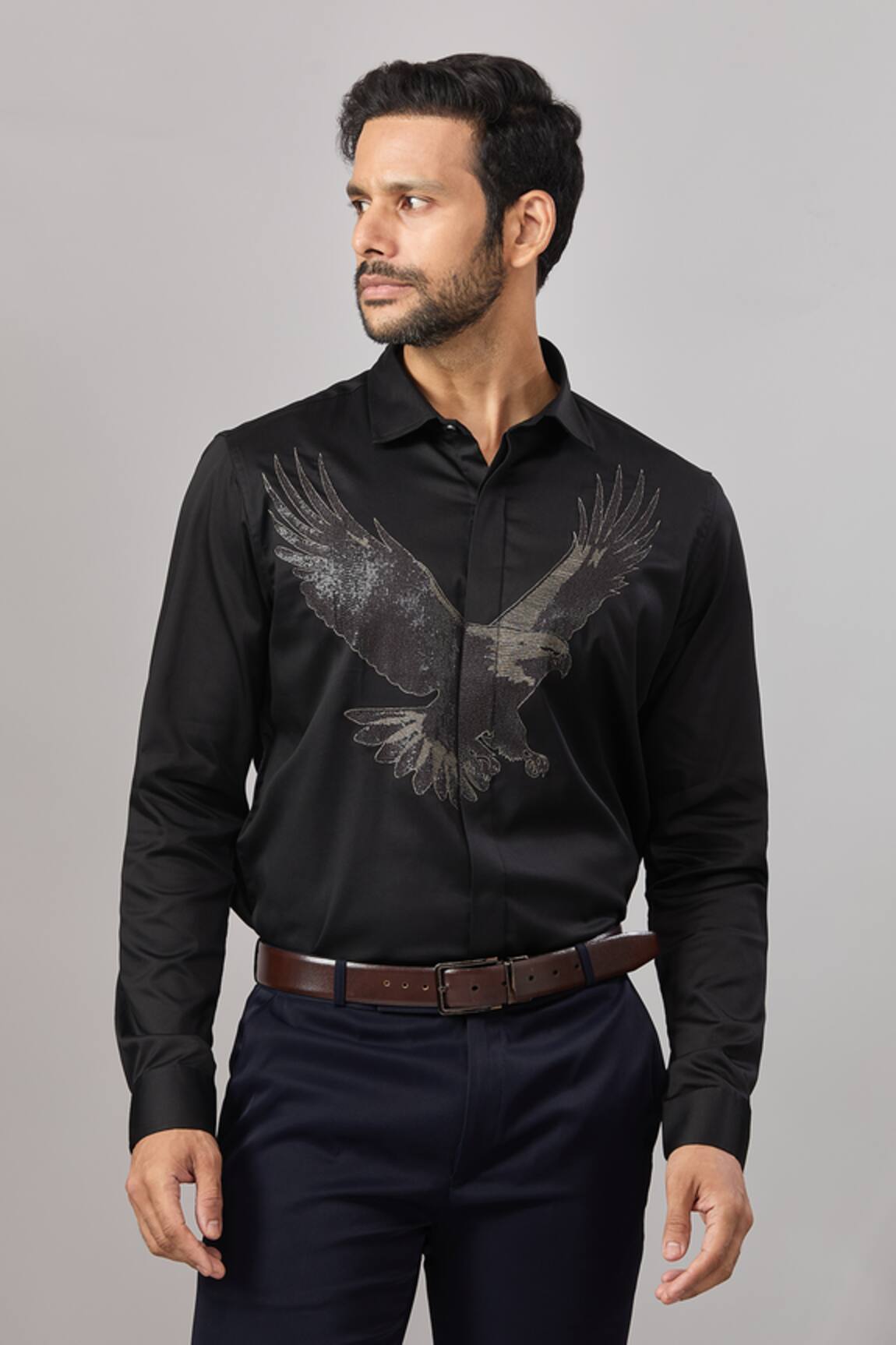 Aariyana Couture Eagle Placement Embroidered Casual Shirt 