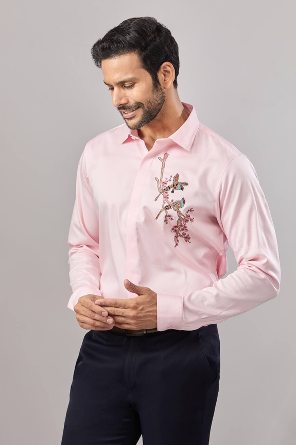 Aariyana Couture Floral Placement Embroidered Casual Shirt 