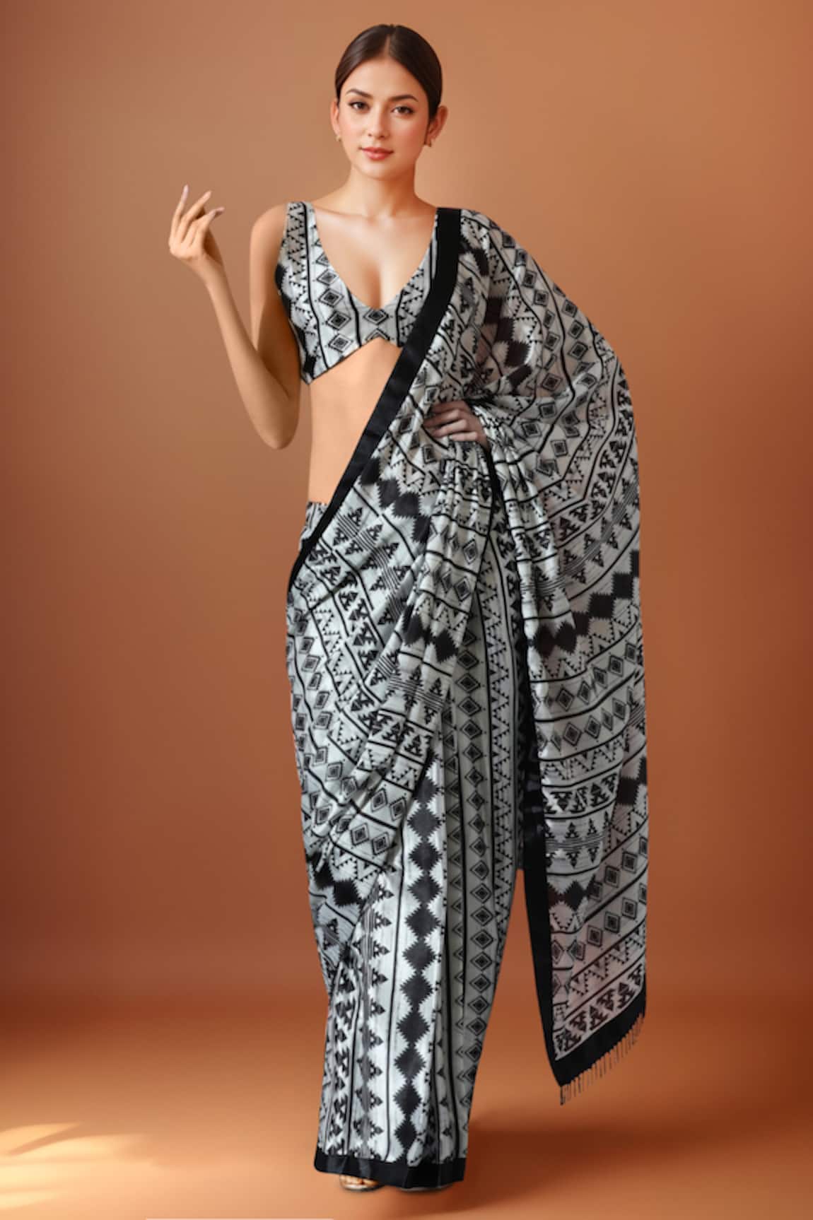 Samyukta Singhania Printed Pre-Draped Saree Set 