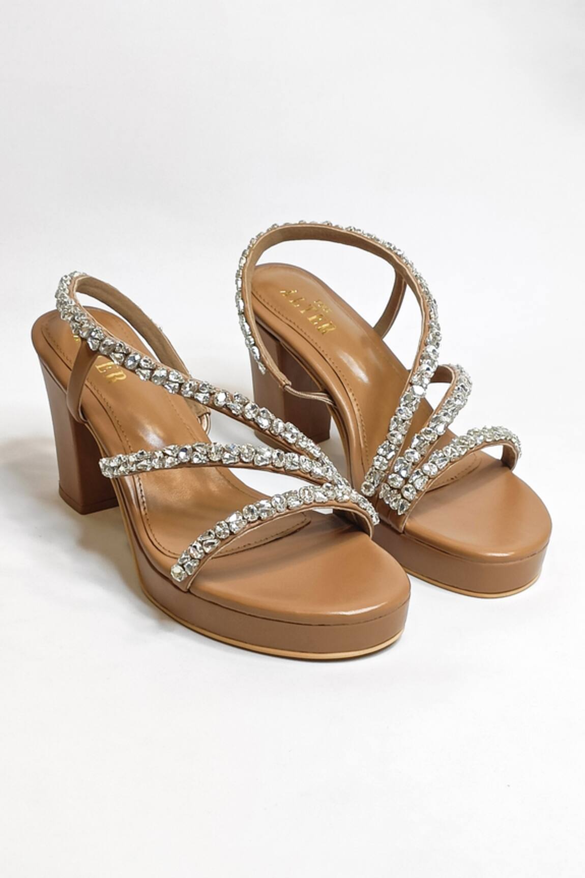 THE ALTER Beige Embellished Block Heels 