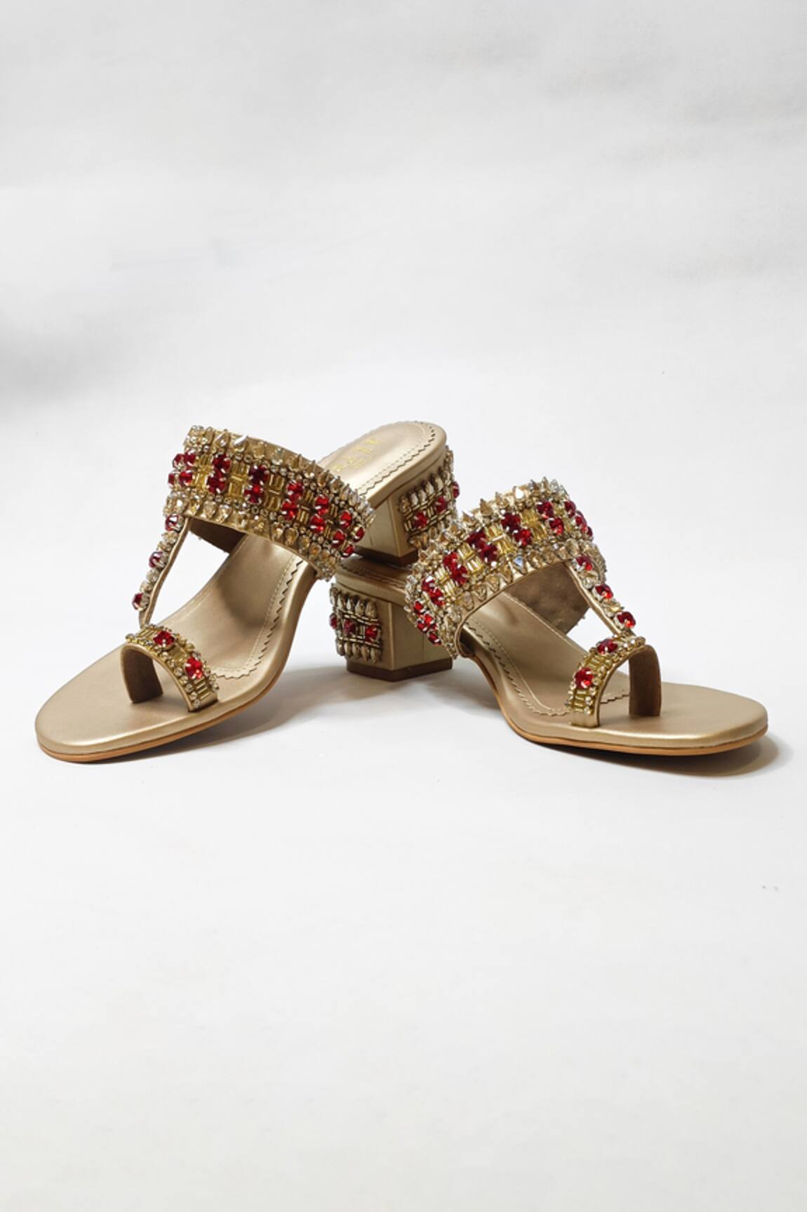 THE ALTER Light Gold Embellished Block Heels 