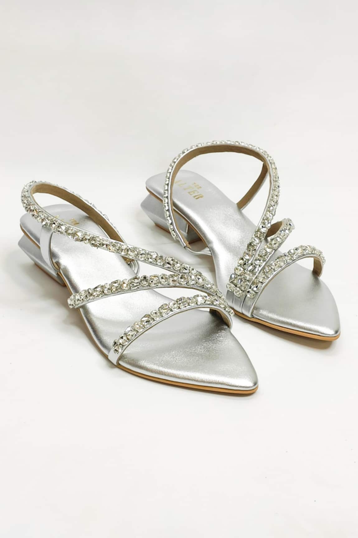 THE ALTER Silver Embellished Block Heels 