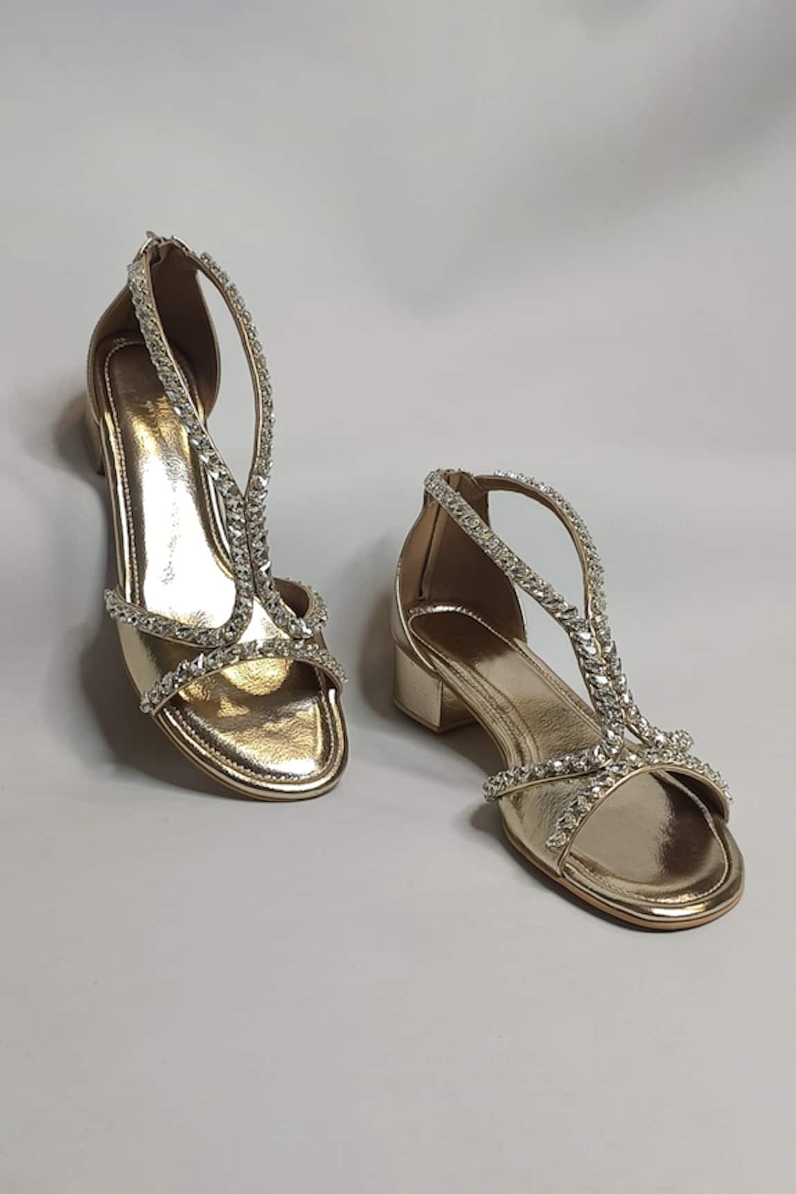 THE ALTER Angela Gold Embellished Block Heels 
