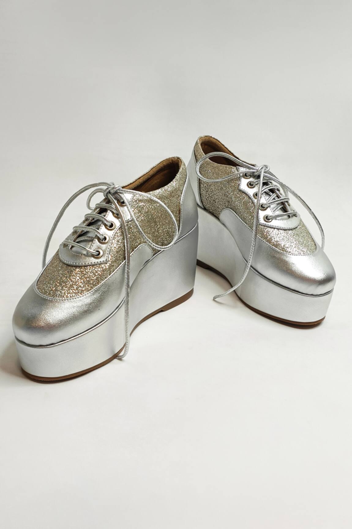 THE ALTER Silver Shimmer Platform Sneakers 