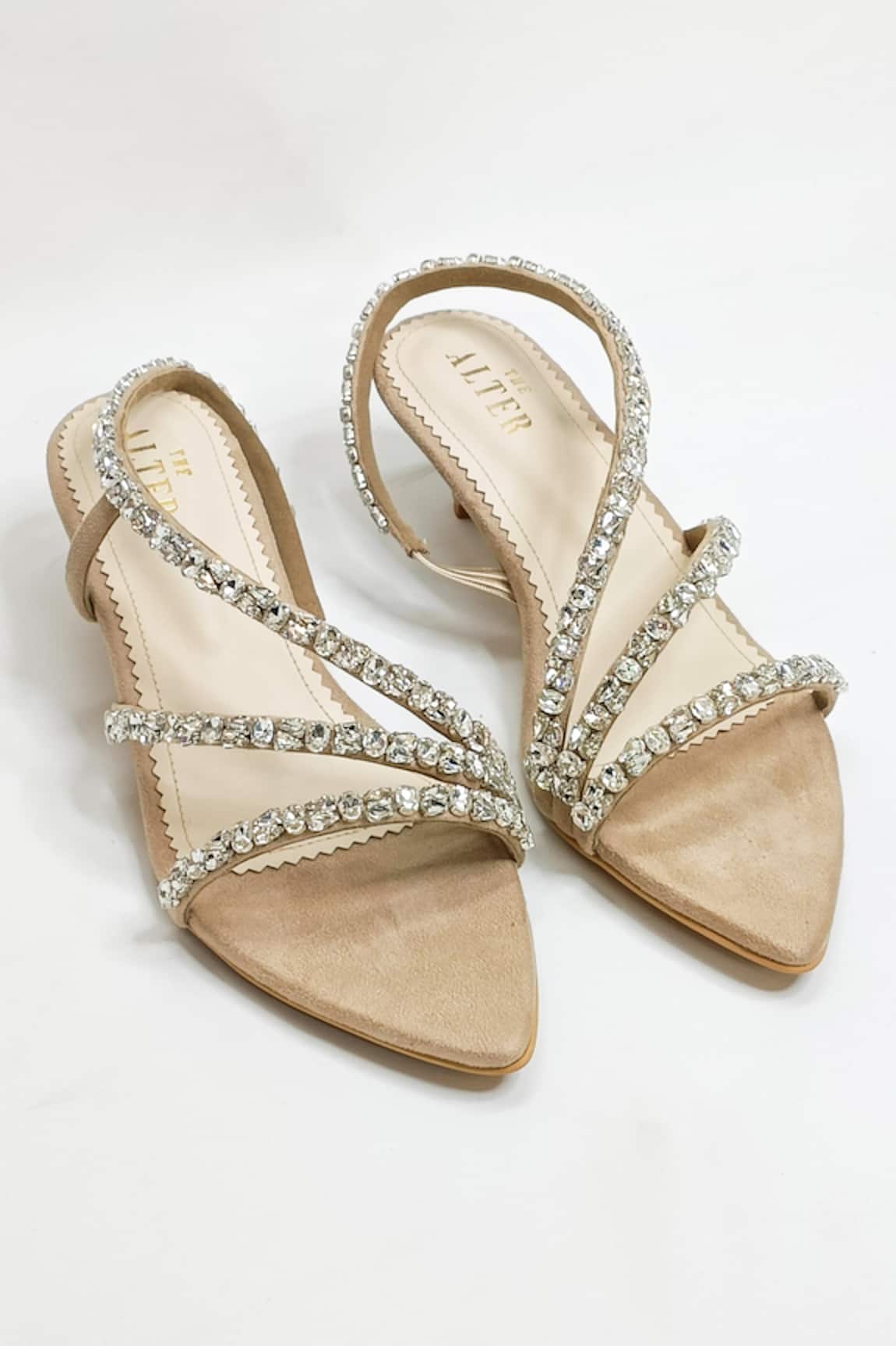 THE ALTER Embellished Beige Kitten Heels 