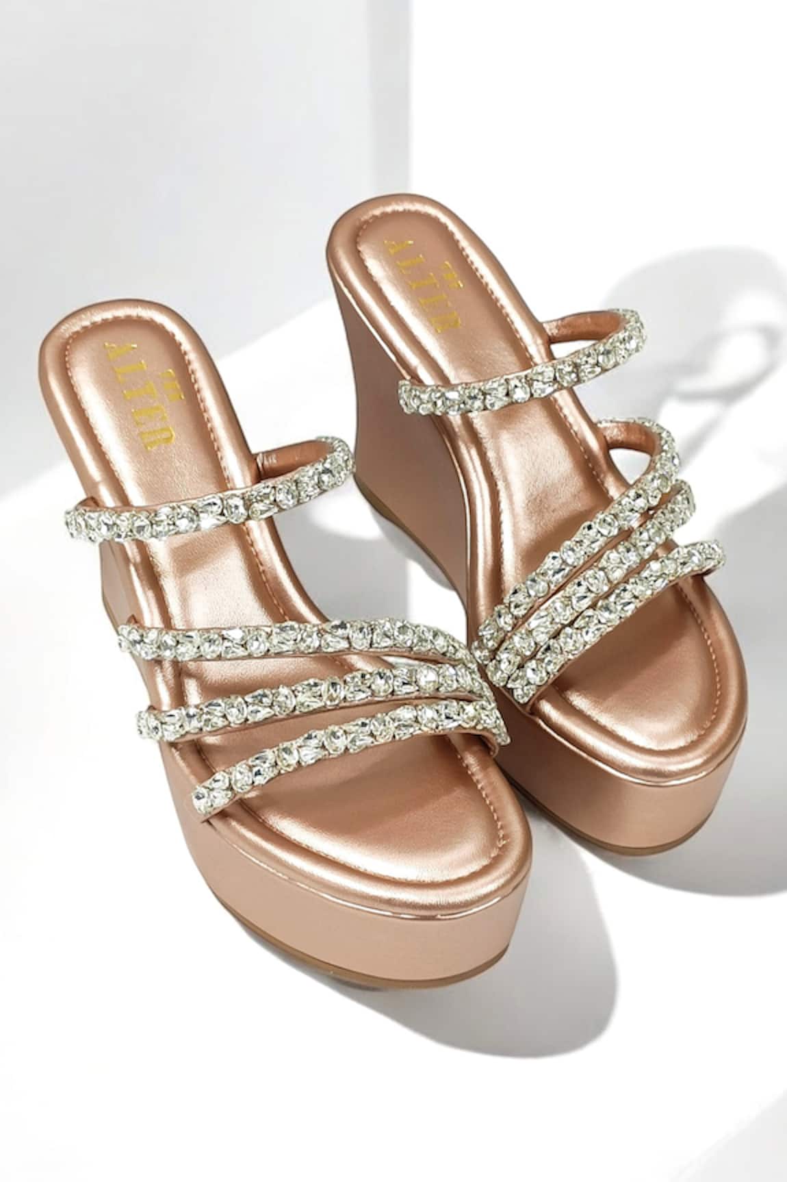 THE ALTER Rose Gold Embellished Wedges 