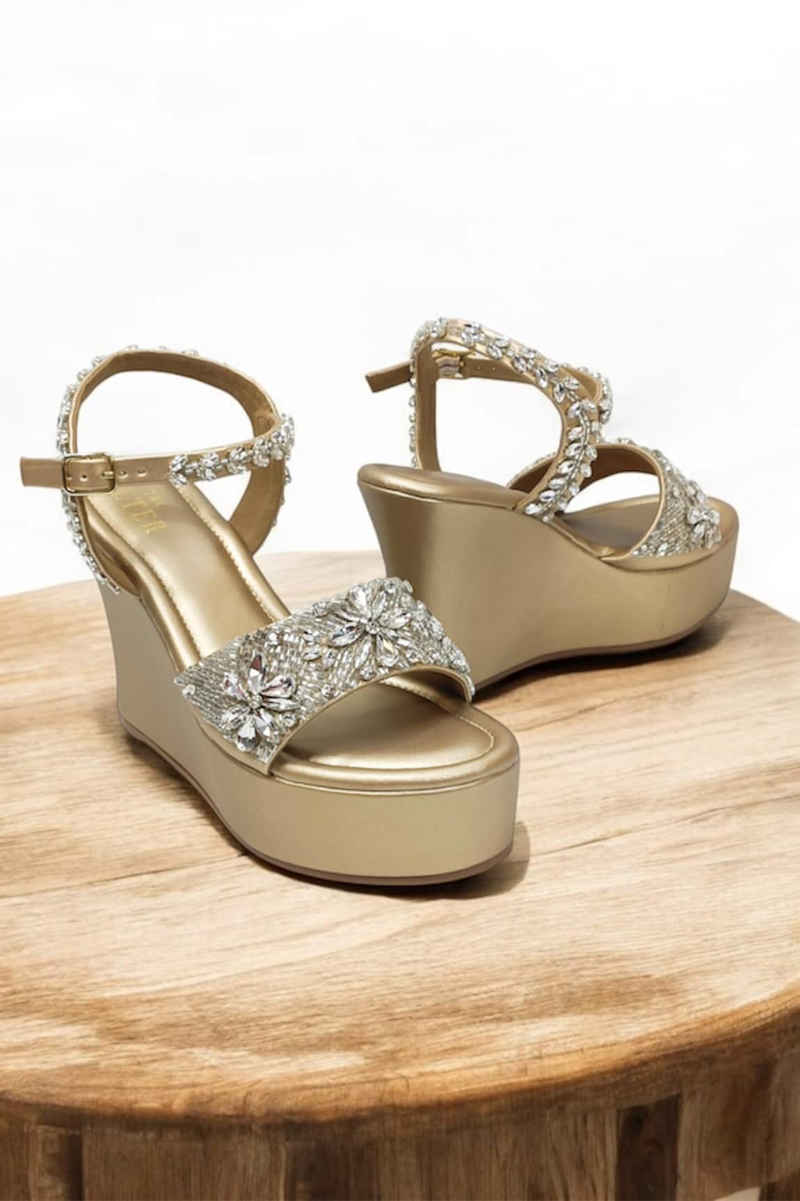 THE ALTER Sophia Gold Embellished Wedges 