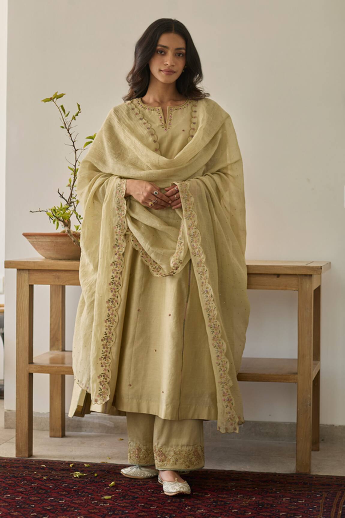 Rhua Soft Green Chanderi Anarkali Set 