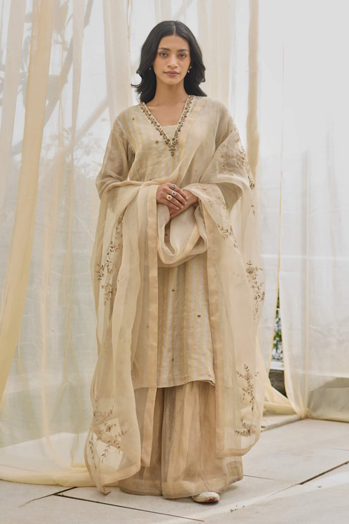 Rhua Almond Gold Chanderi Kurta Set 
