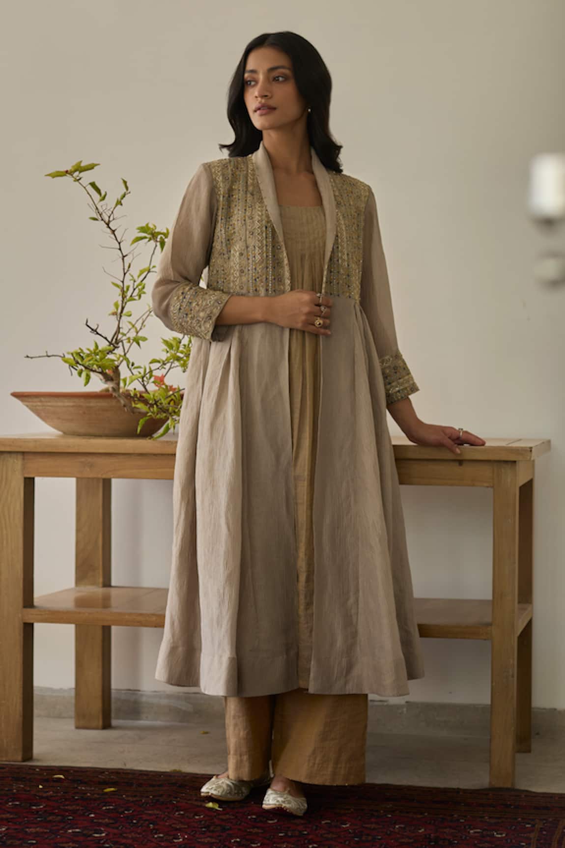 Rhua Almond Beige Kurta Set with Jacket 