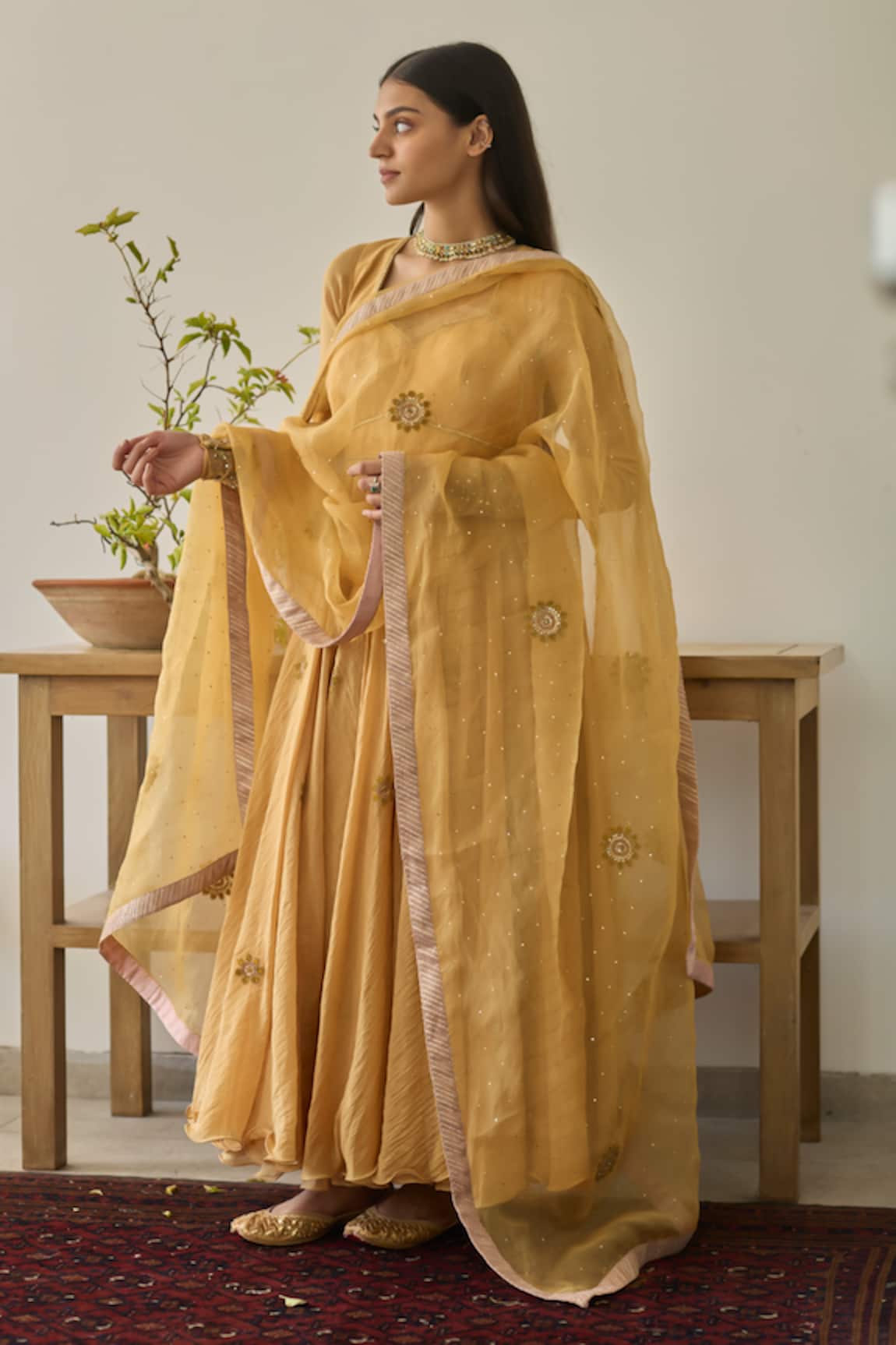 Rhua Canary Yellow Anarkali Set 