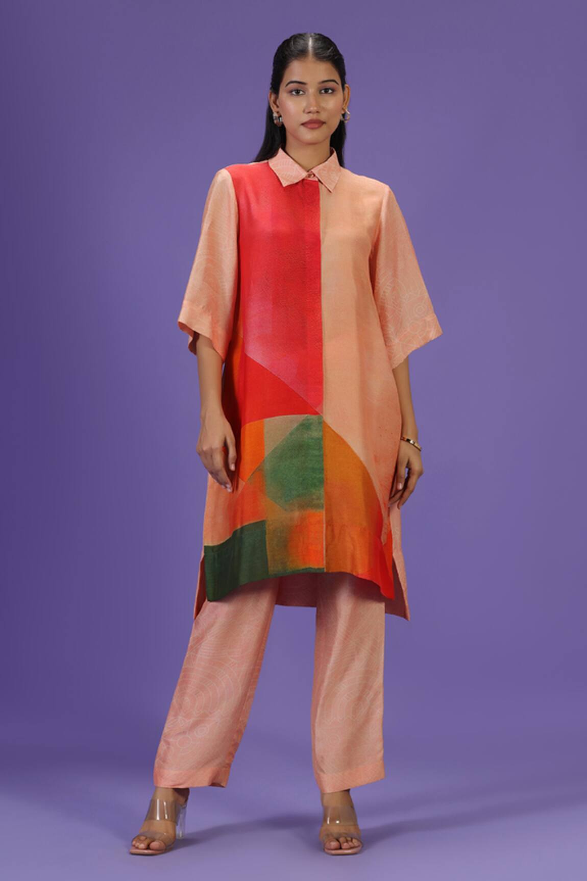 LABEL RADINI Tangerine Bliss Mid Length Kurta Set 