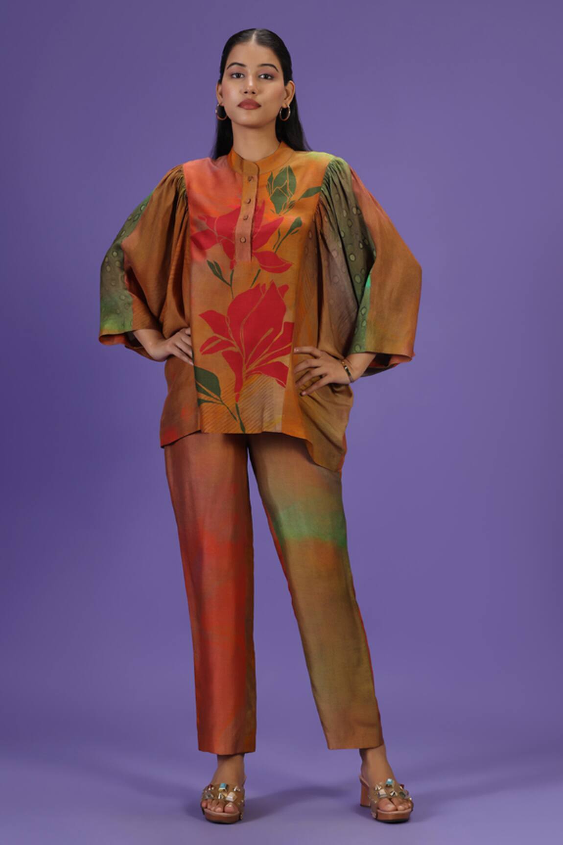 LABEL RADINI Floral Majesty Dupion Silk Pant Set 