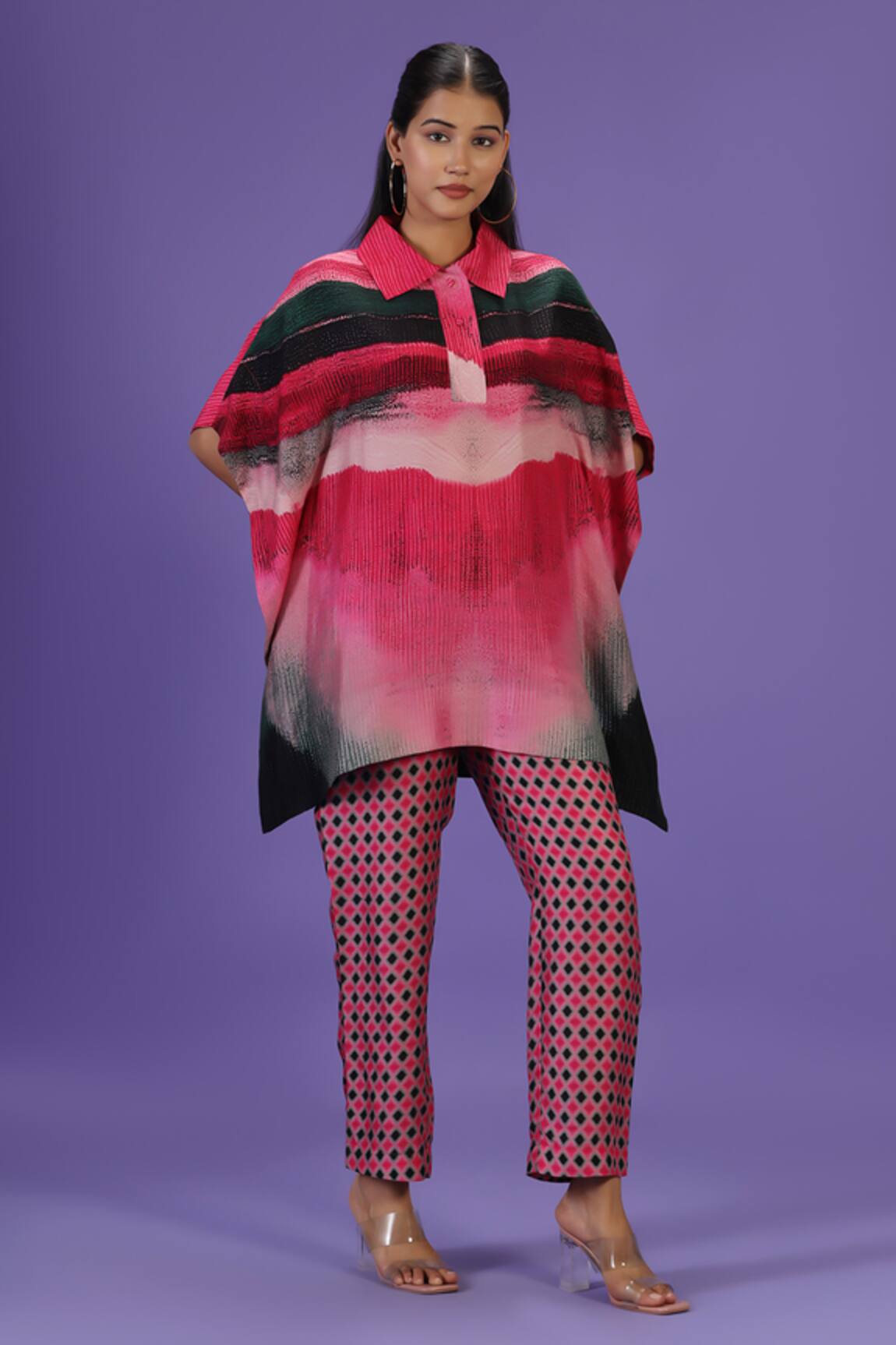 LABEL RADINI Rosé Noir Kaftan & Pant Set 