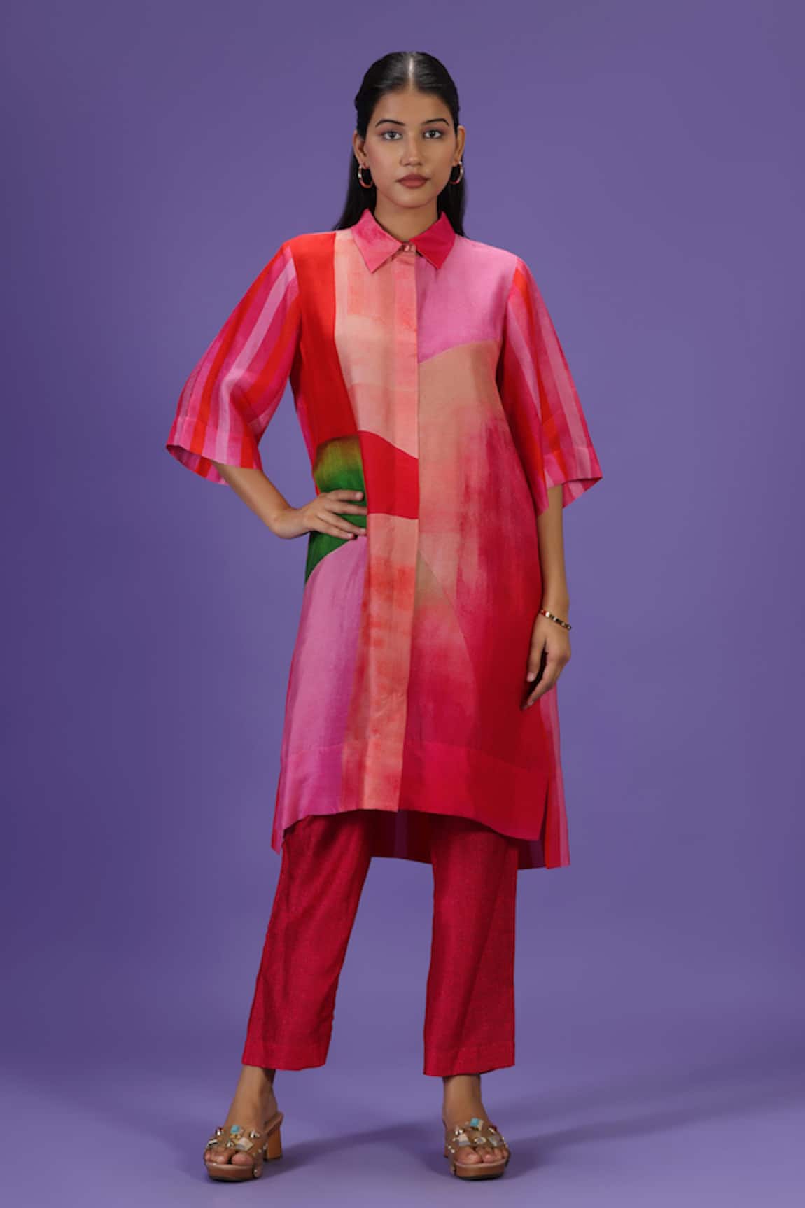 LABEL RADINI Color Block Printed Kurta Set 