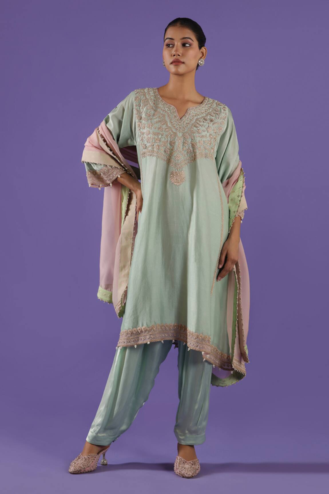 LABEL RADINI Pastel Blue Chanderi Kashmiri Tilla Set 