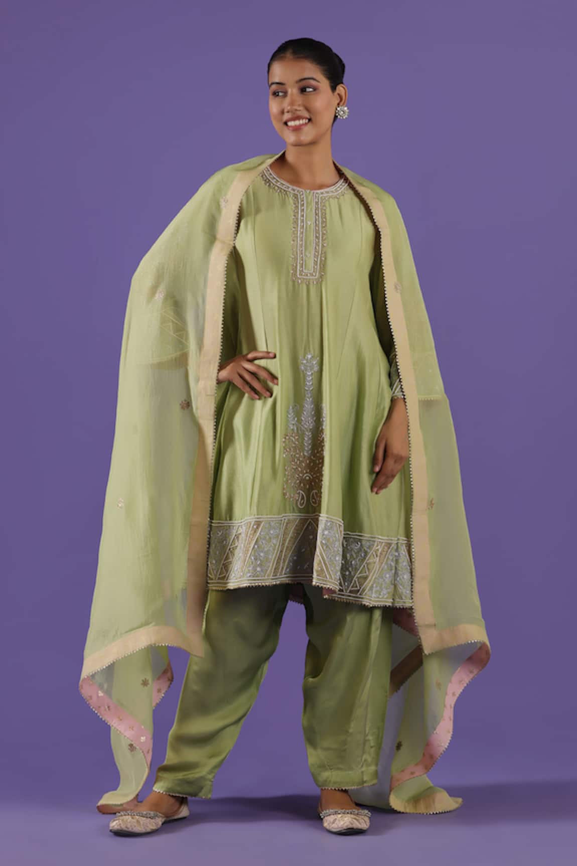 LABEL RADINI Mint Green Aari Pearl Embroidery Suit Set 