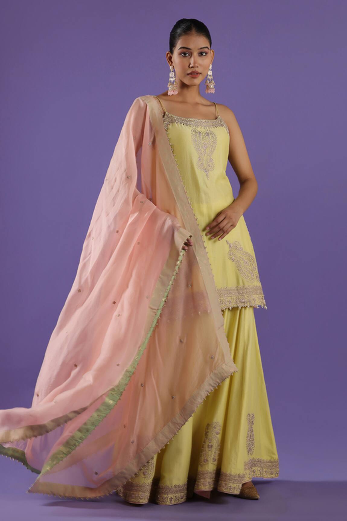 LABEL RADINI Lemon Chanderi Sharara Kurta Set 
