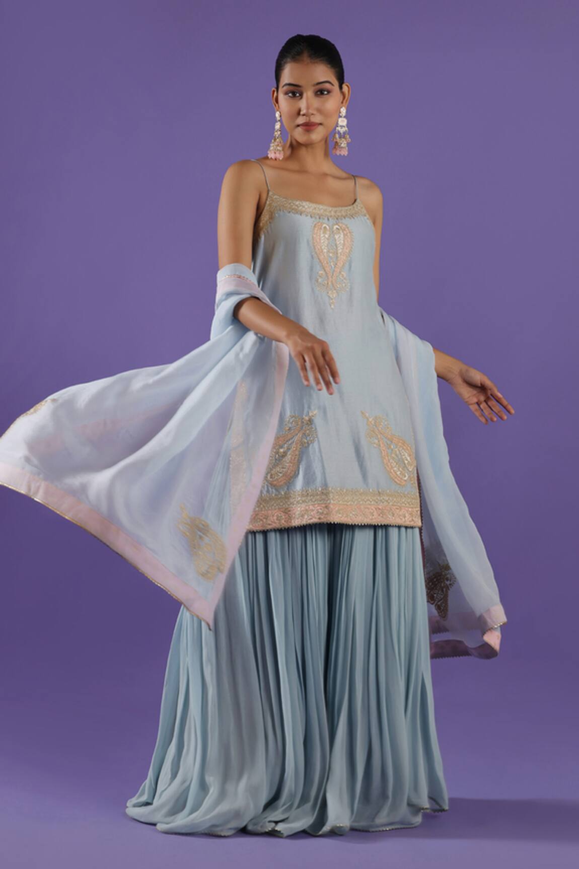 LABEL RADINI Pastel Blue Chanderi Sharara Set 
