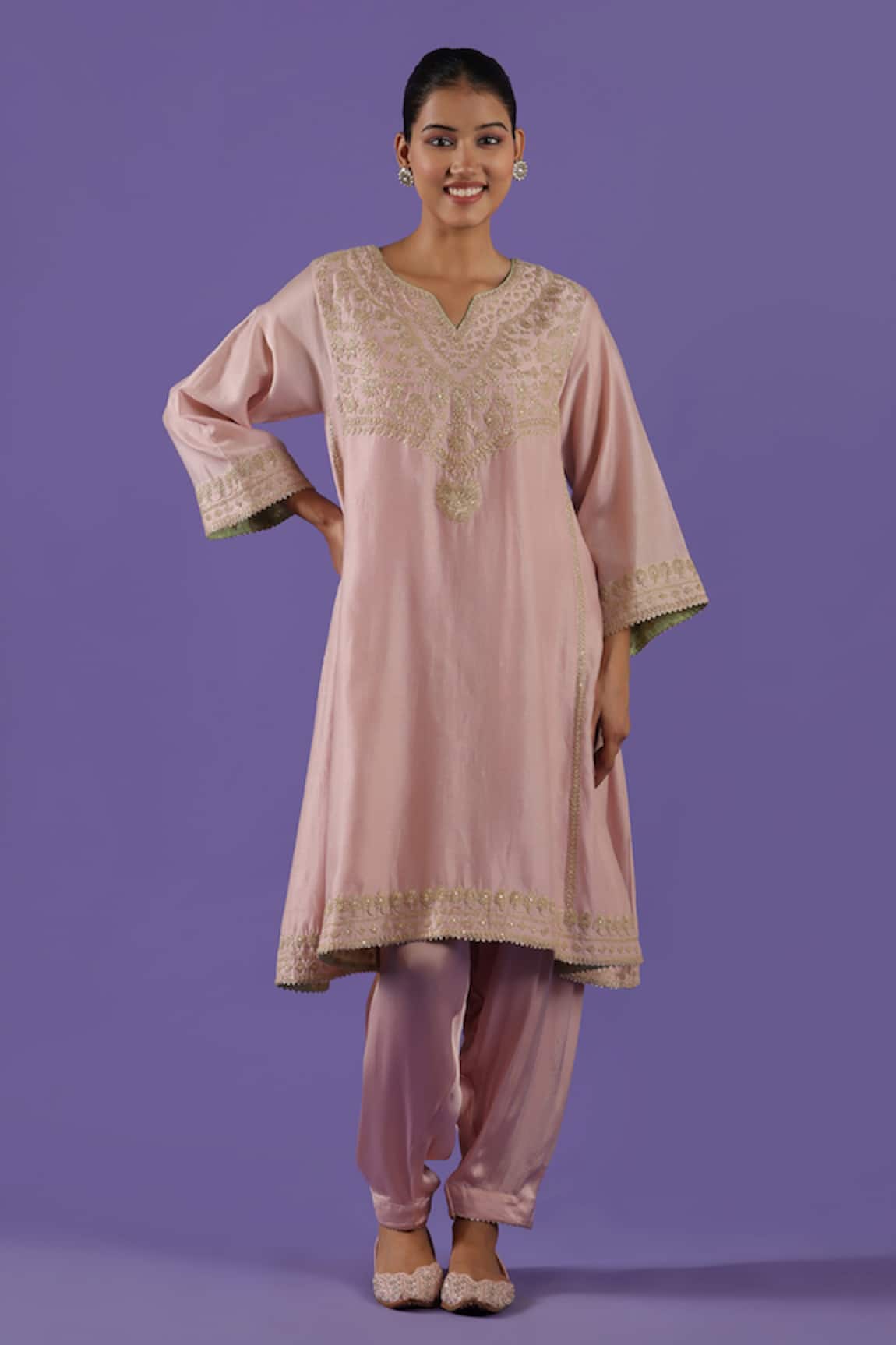 LABEL RADINI Blush Pink Tilla Choga Set 