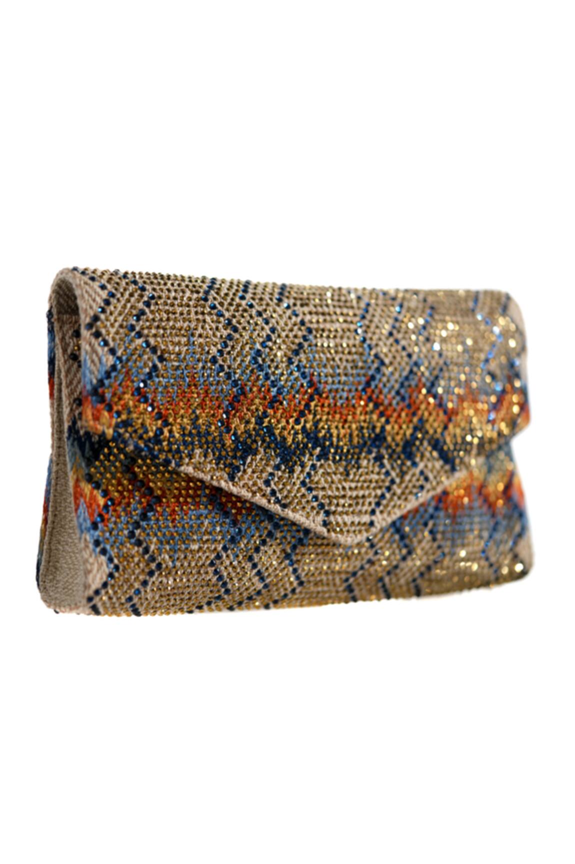 ETCETERA Beige Jute Thread Embroidered Clutch 