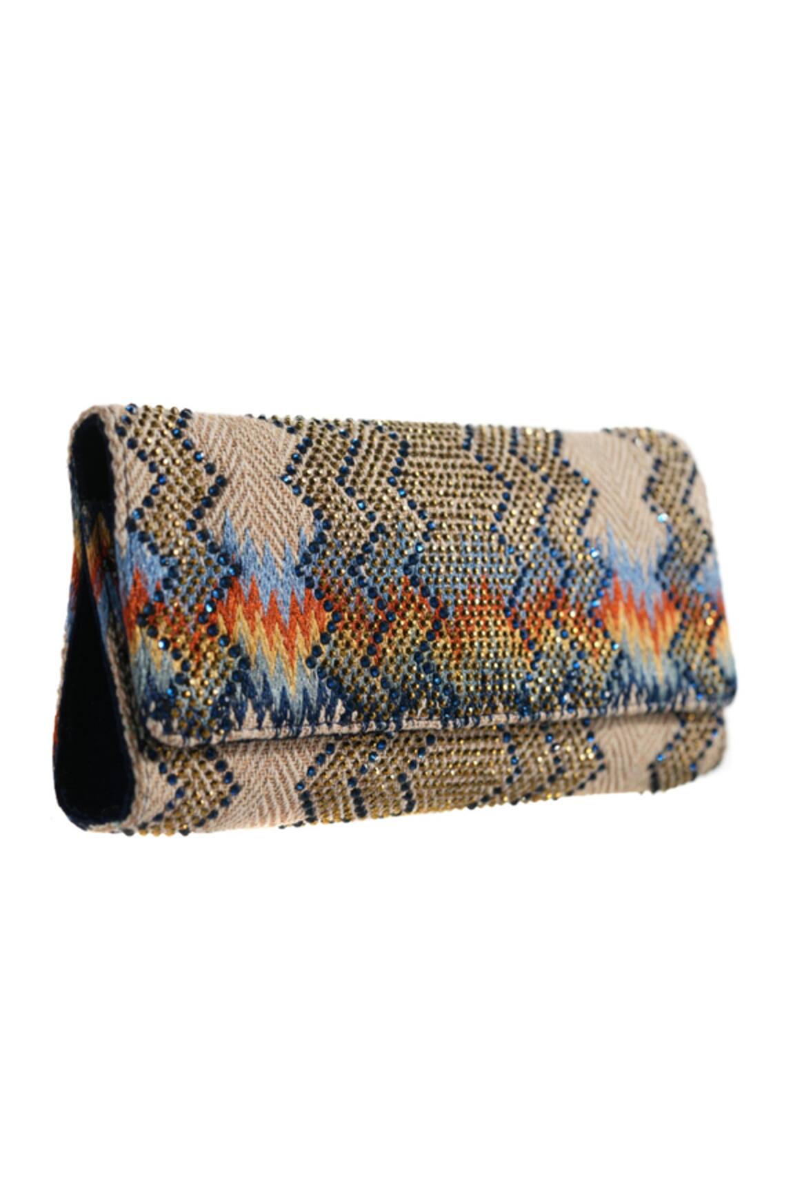 ETCETERA Crystal Embellished Jute Clutch 
