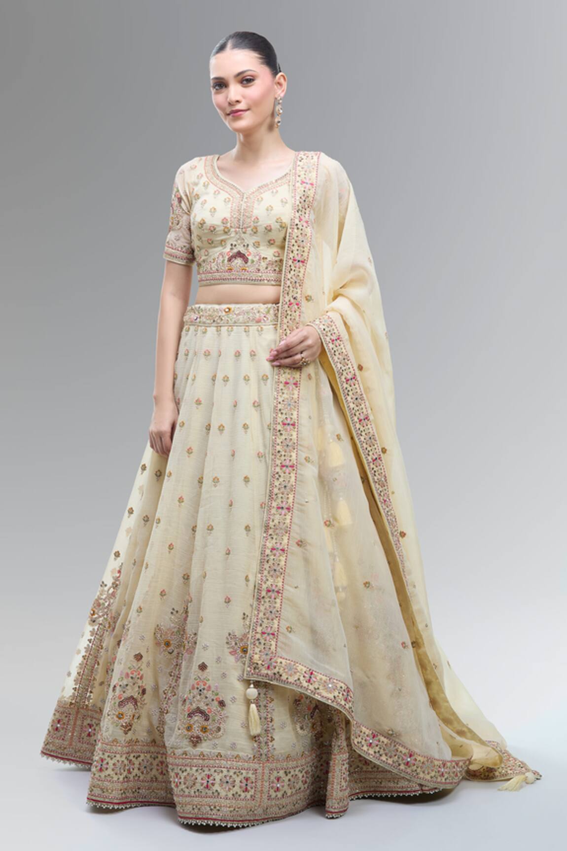 Samyukta Singhania Classic Cream Embroidered Lehenga Set 