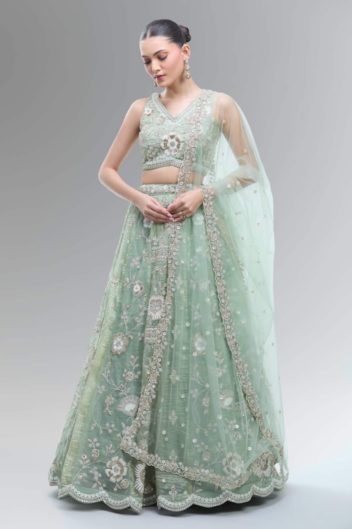 Samyukta Singhania Embroidered Green Lehenga Set 