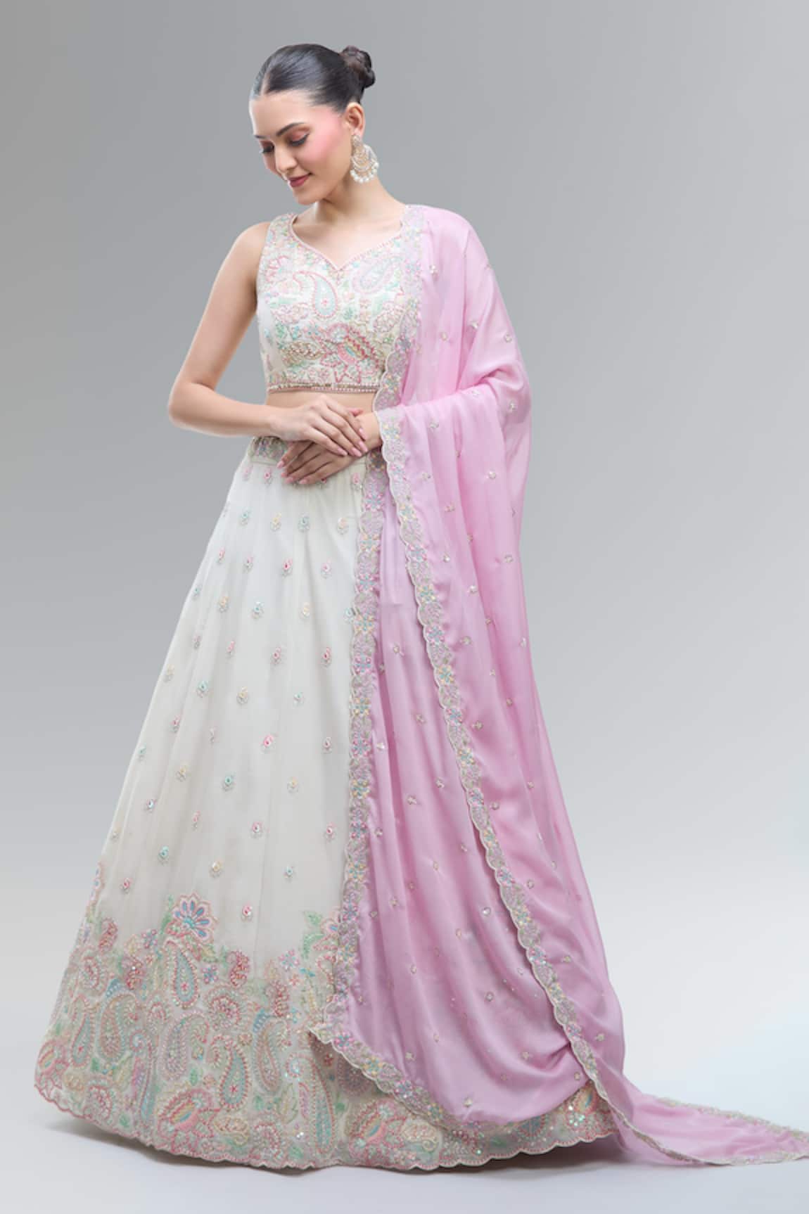 Samyukta Singhania Classic Cream Embroidered Lehenga Set 