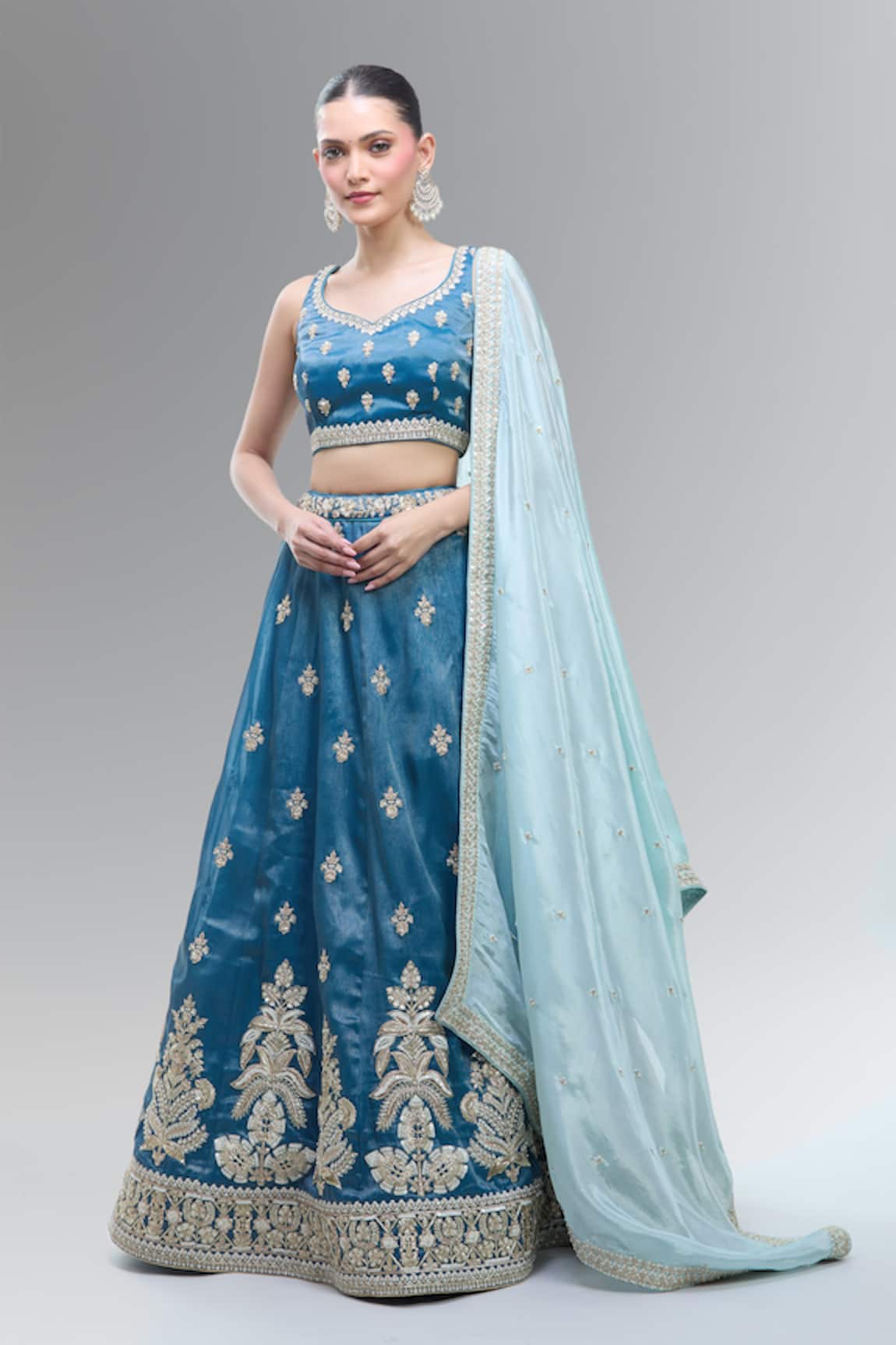 Samyukta Singhania Classic Blue Tissue Lehenga Set 