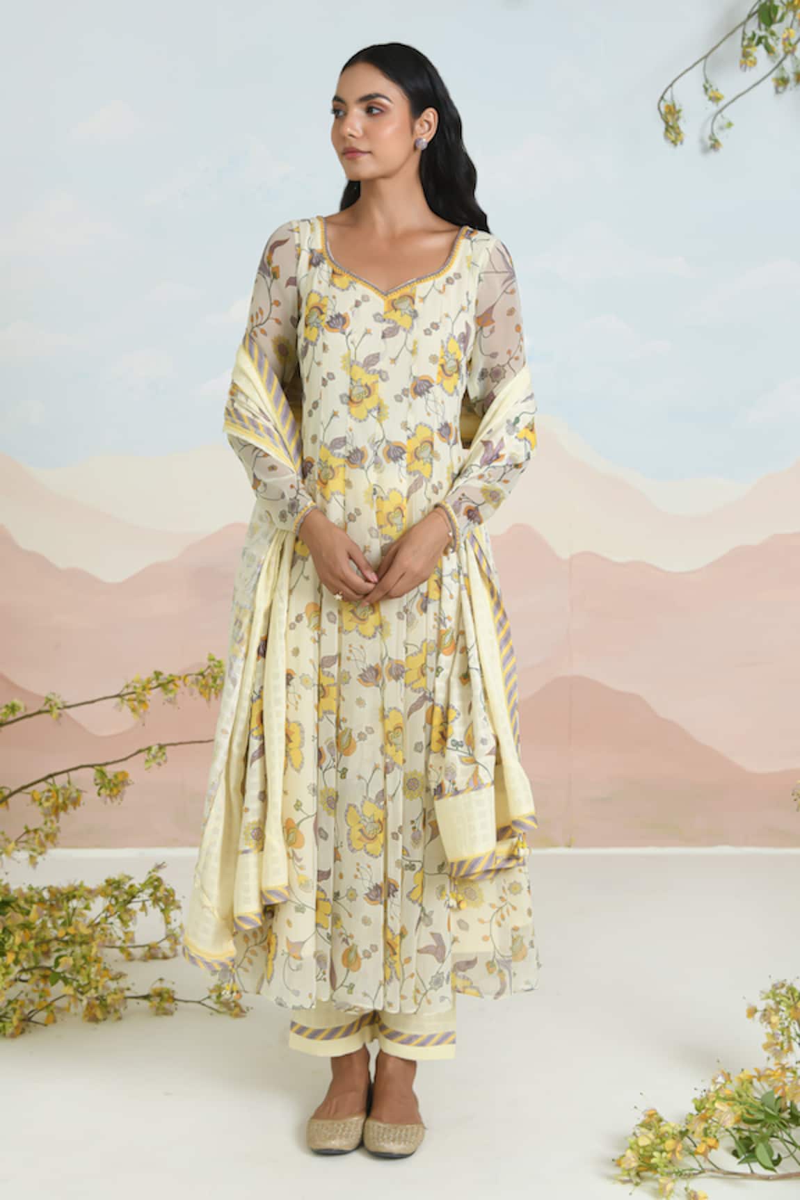 BAISE GABA Floral Print Anarkali Set 