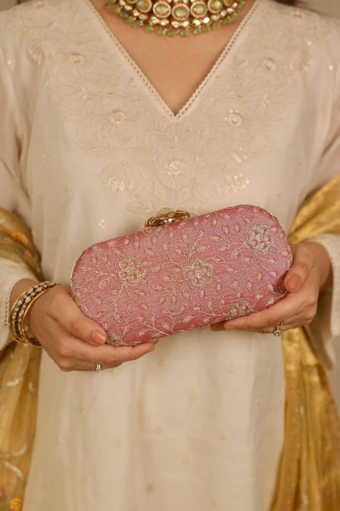 AMYRA Tarang Cutwork Capsule Clutch 