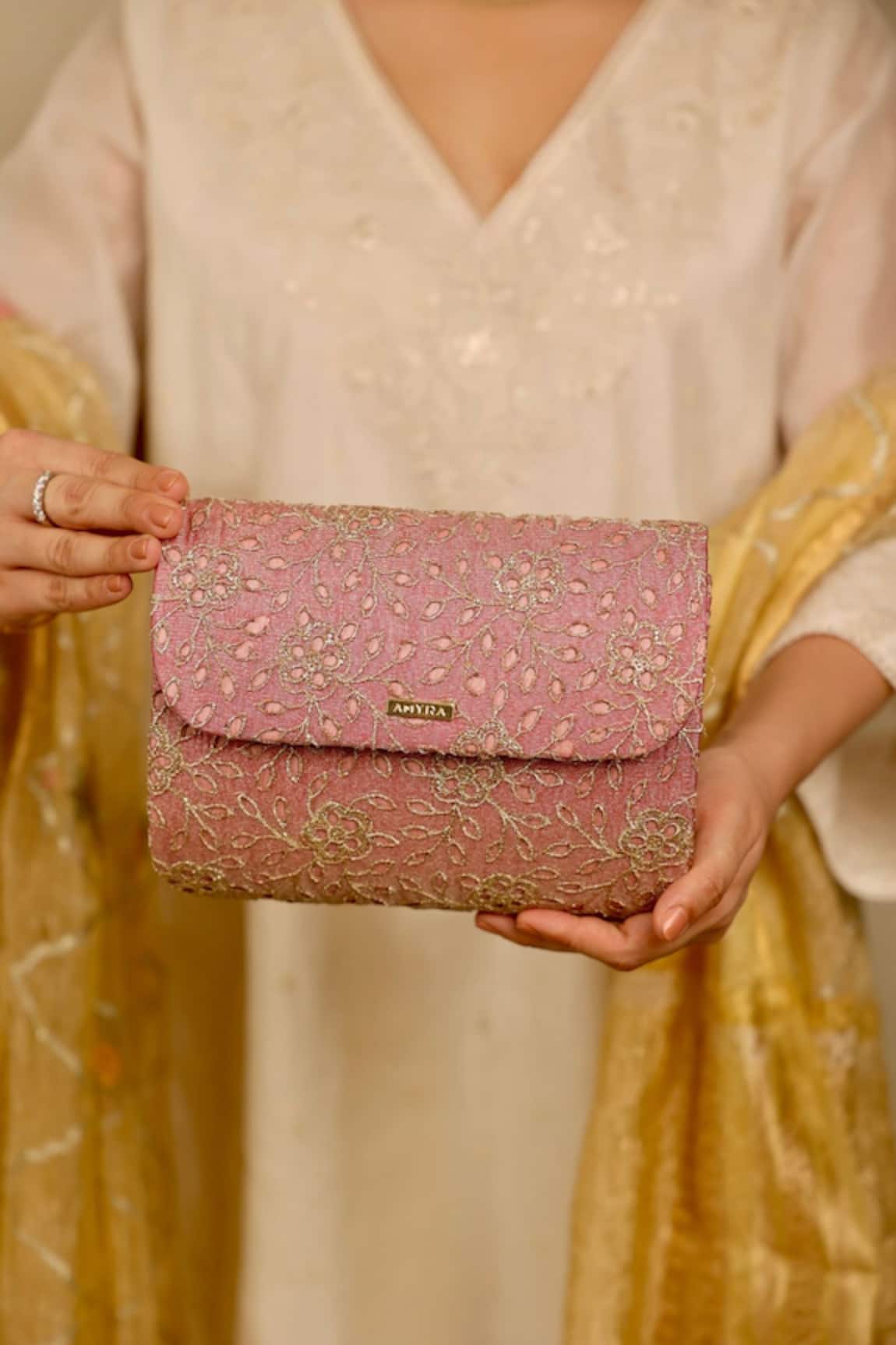 AMYRA Tarang Flapover Clutch - Pink 