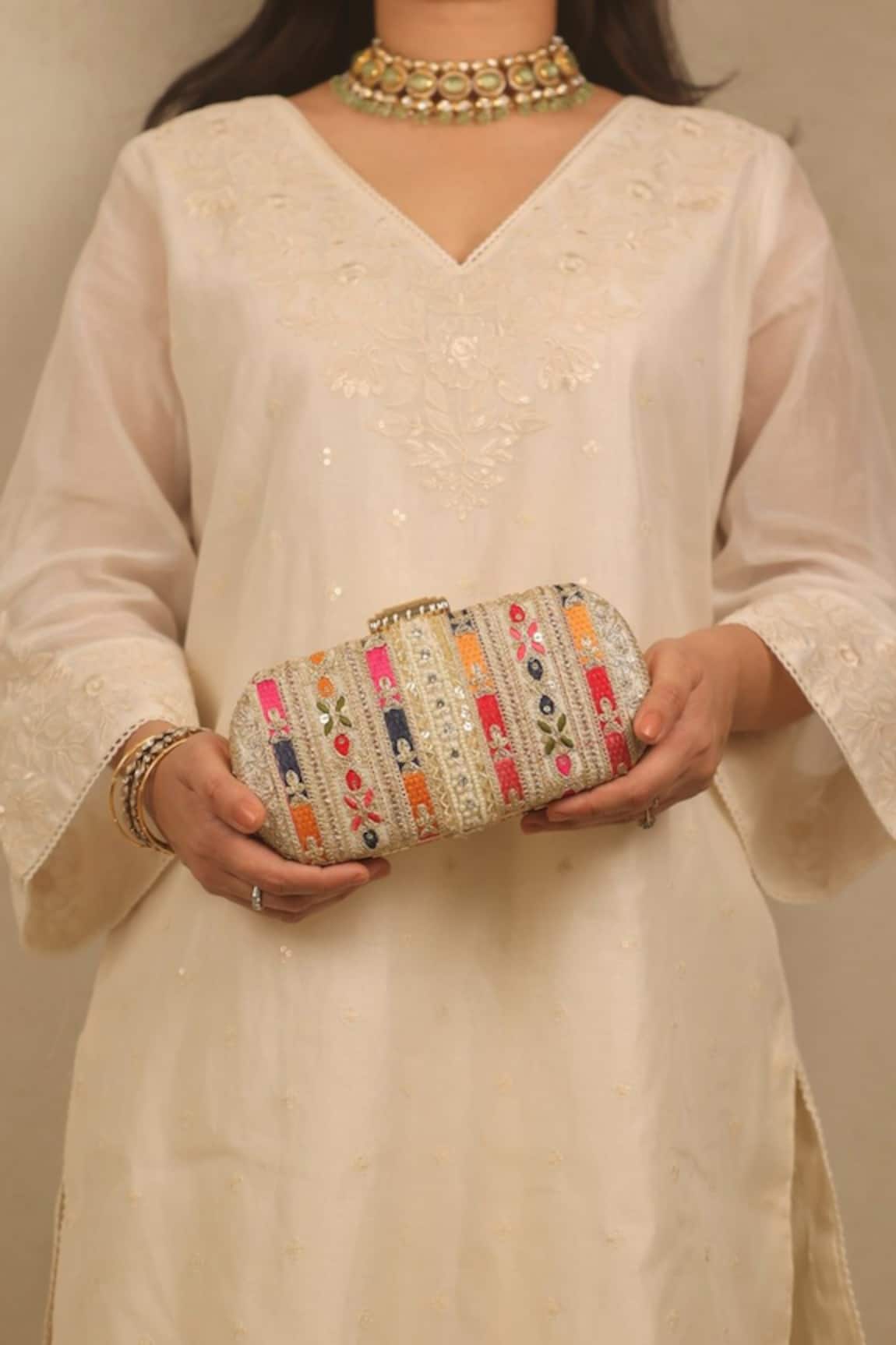 AMYRA Naaz Embroidered Capsule Clutch 