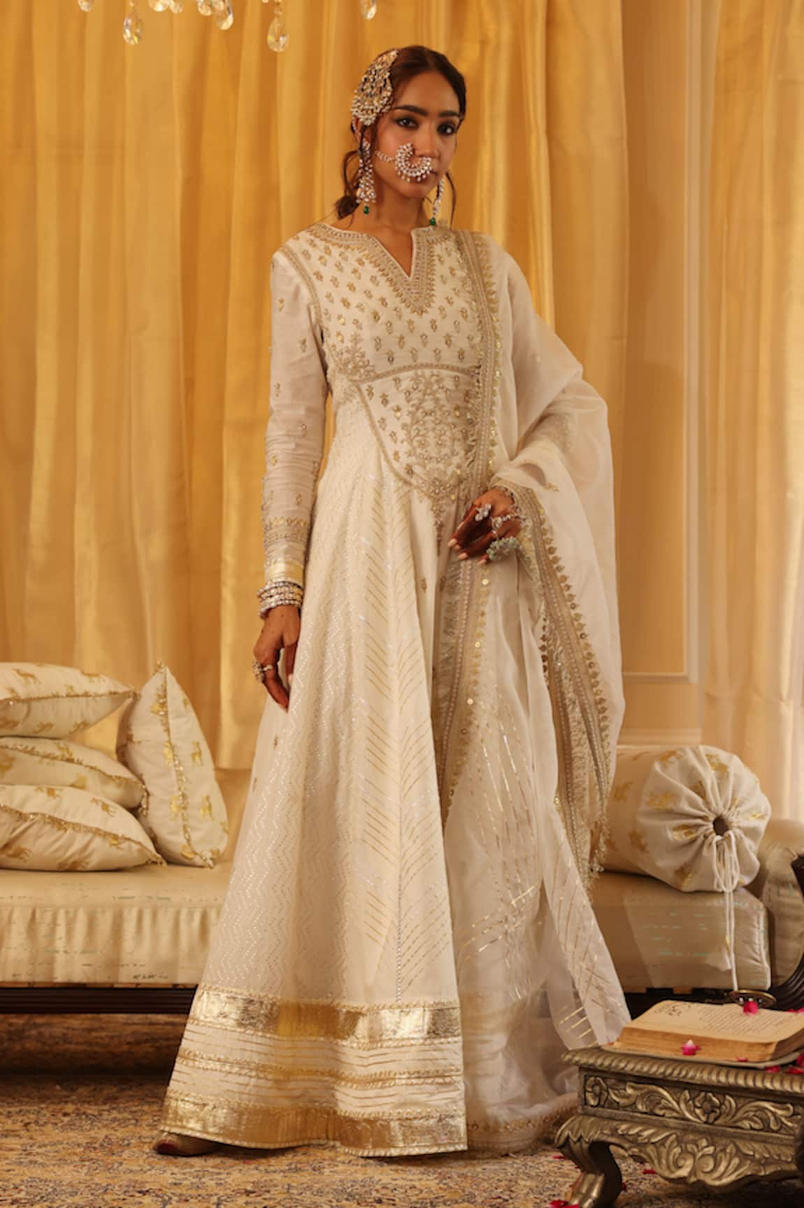 Aditi Gupta Ivory Chanderi Silk Anarkali Set 