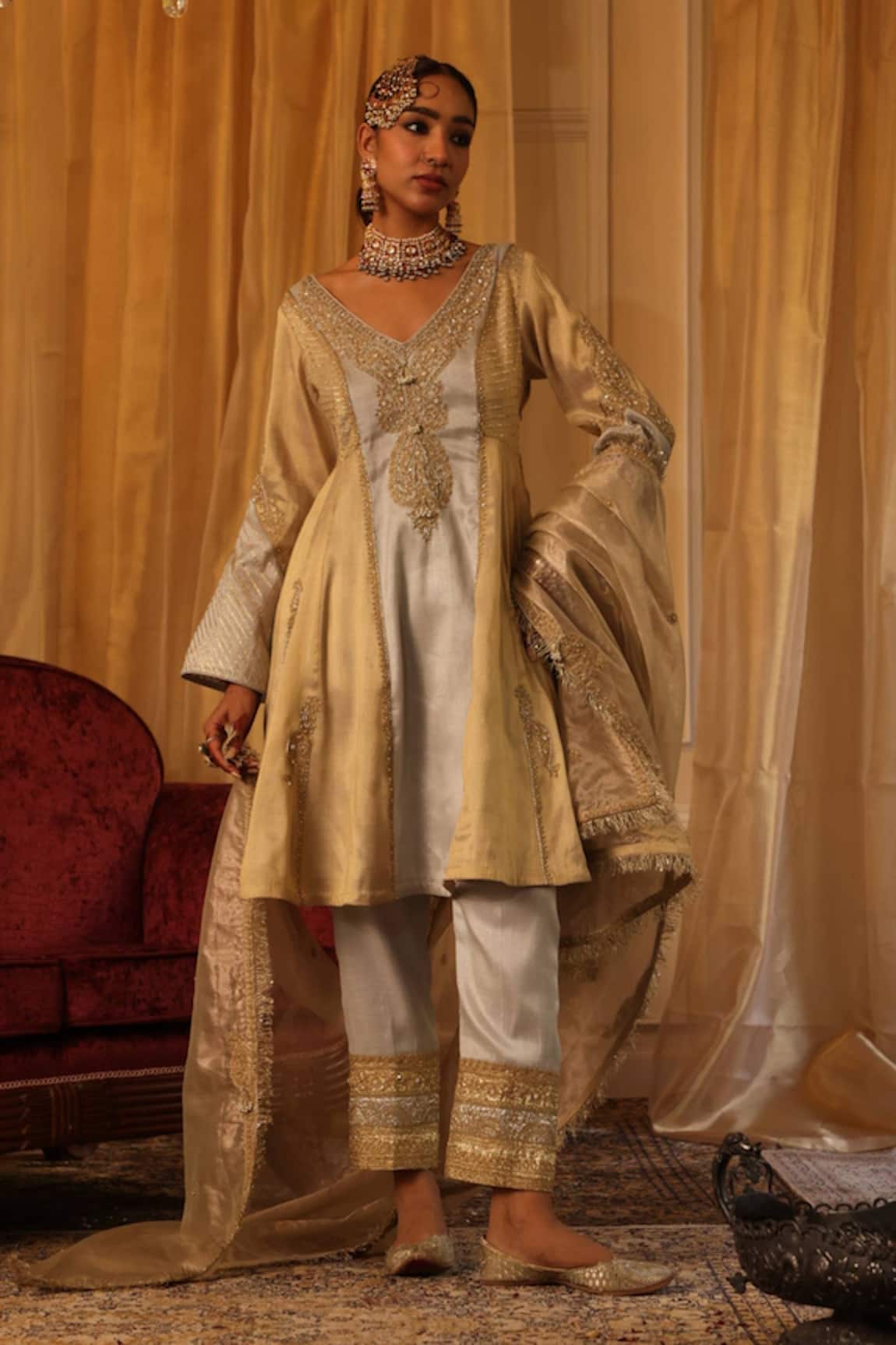 Aditi Gupta Designer Silver & Gold Kurta Set 