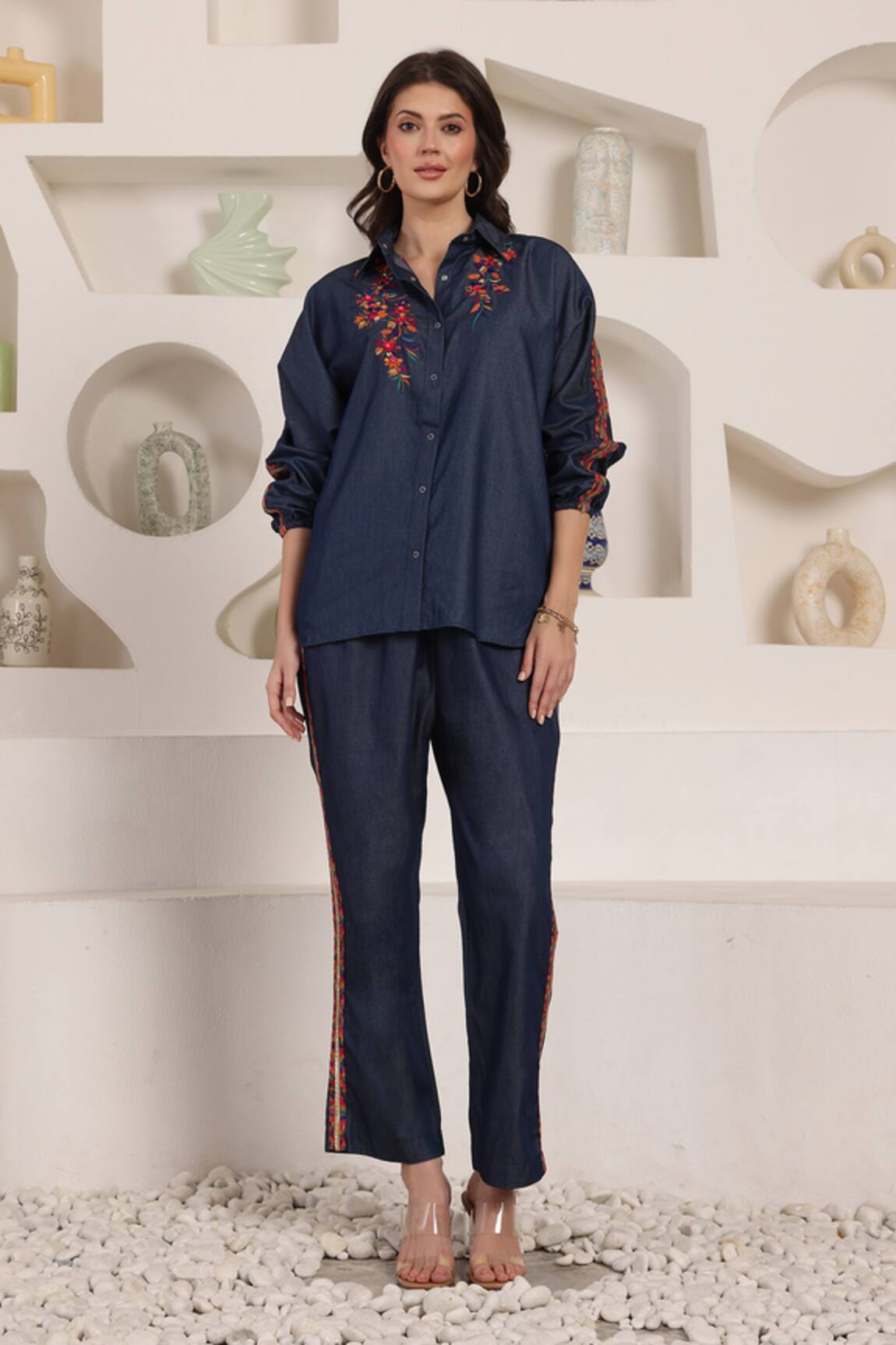 Saaj by Ankita Indigo Bloom Chambray Pant Set 