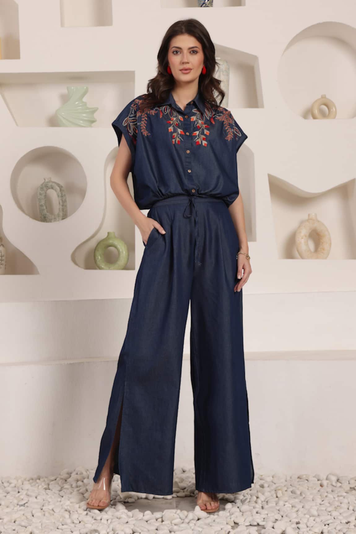 Saaj by Ankita Noir Flora Chambray Pant Set 