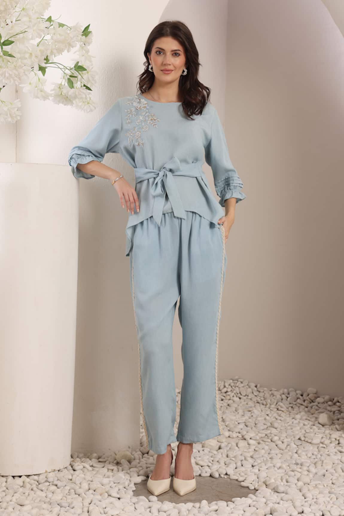 Saaj by Ankita Sky Blue Mistflower Chambray Set 