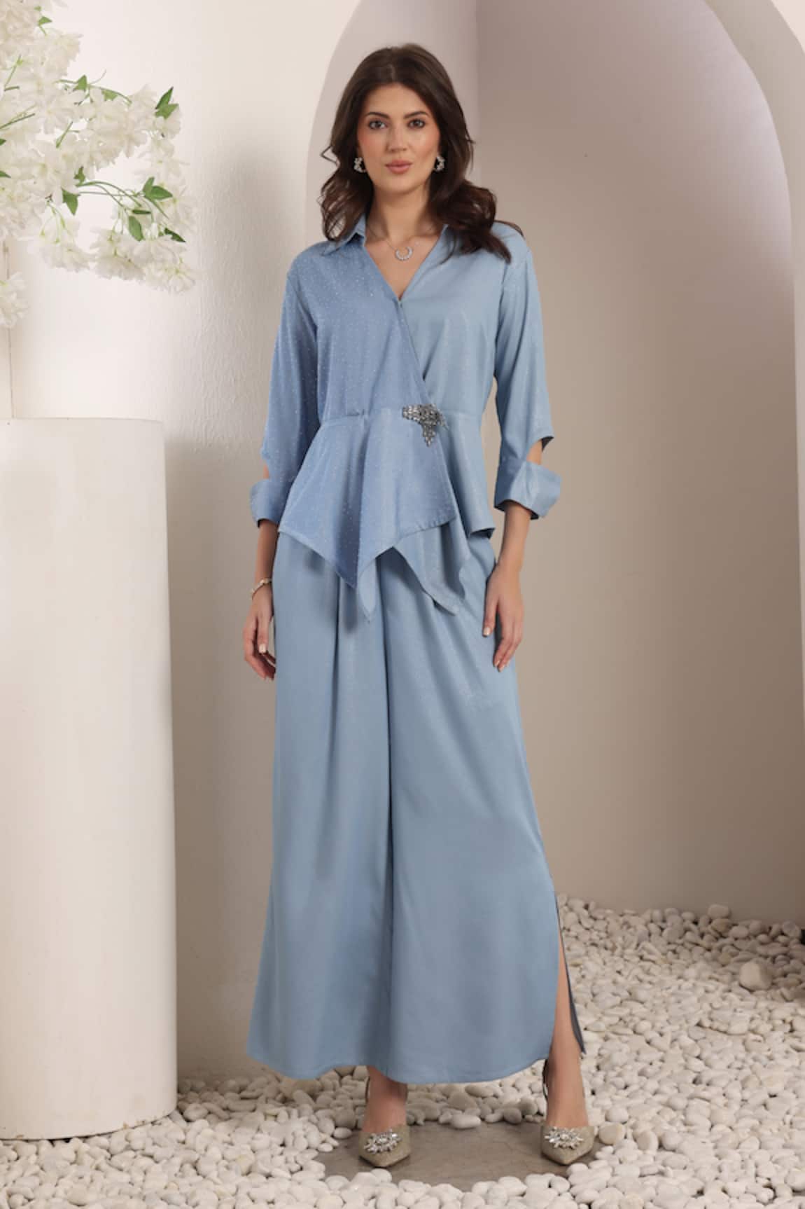 Saaj by Ankita Sky Blue Soft Denim Pant Set 