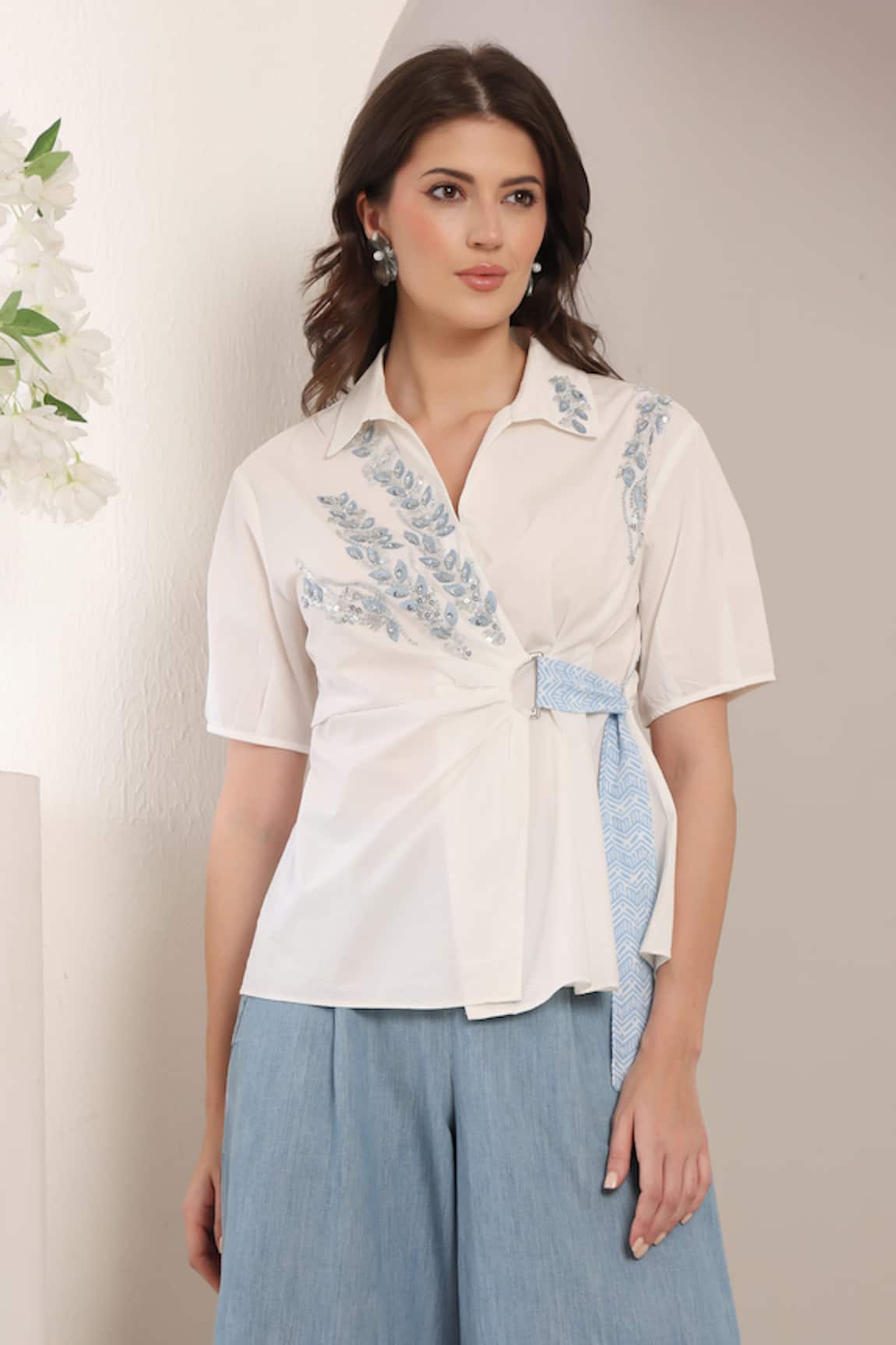 Saaj by Ankita Frost Fold White Cotton Poplin Top 