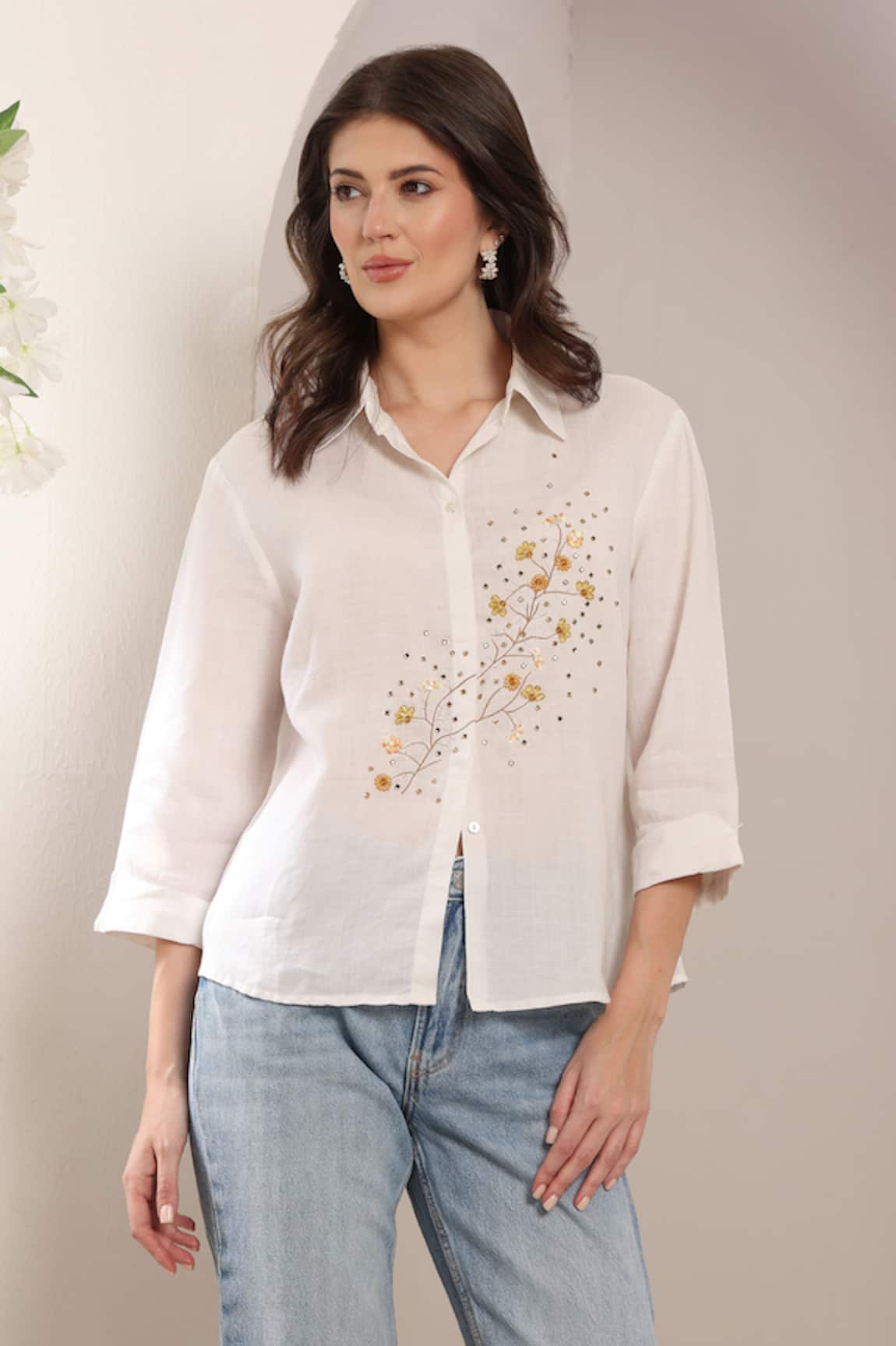 Saaj by Ankita Embroidered Linen Sunspell Shirt 