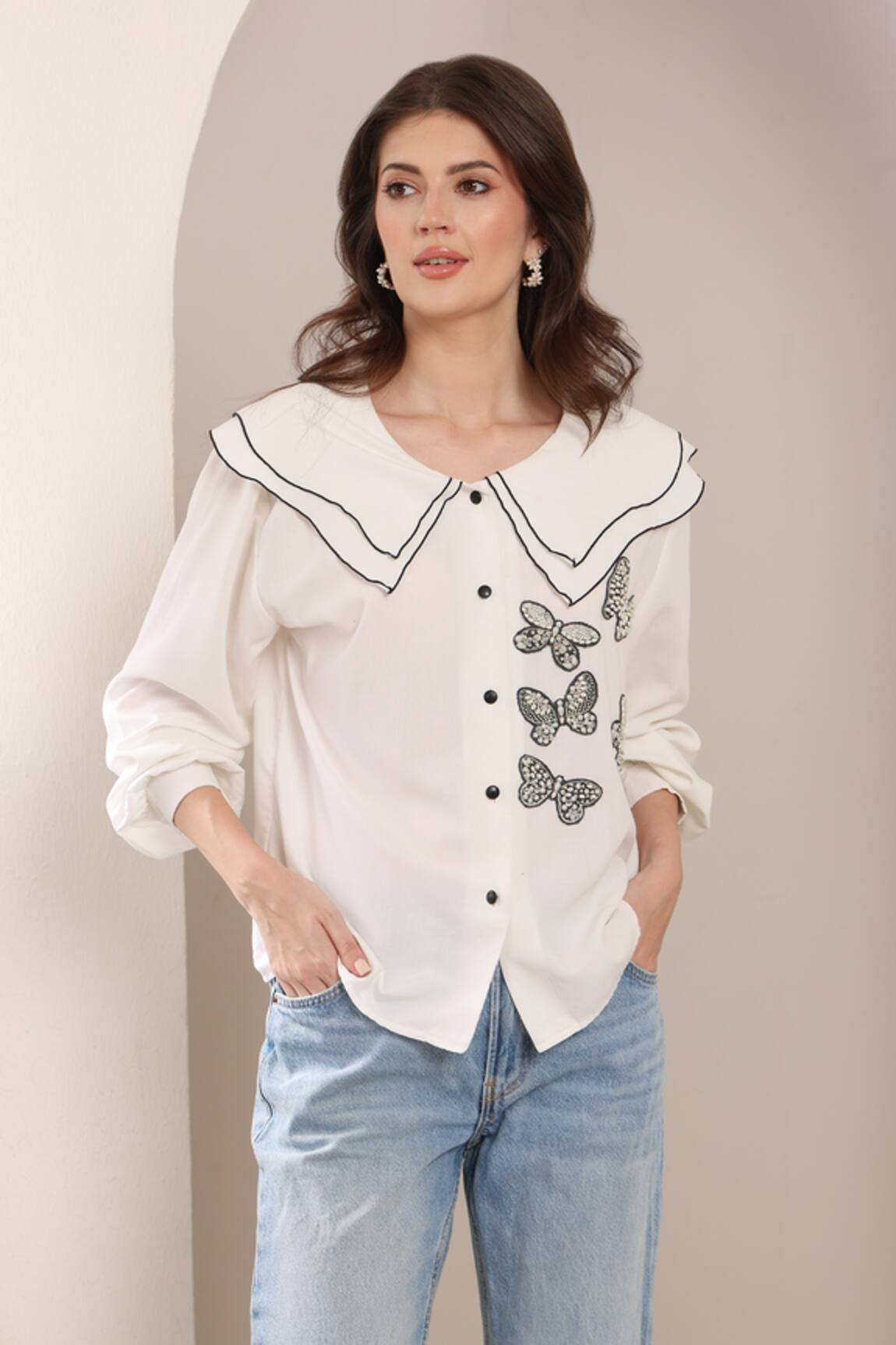 Saaj by Ankita White Cotton Paperwings Shirt 