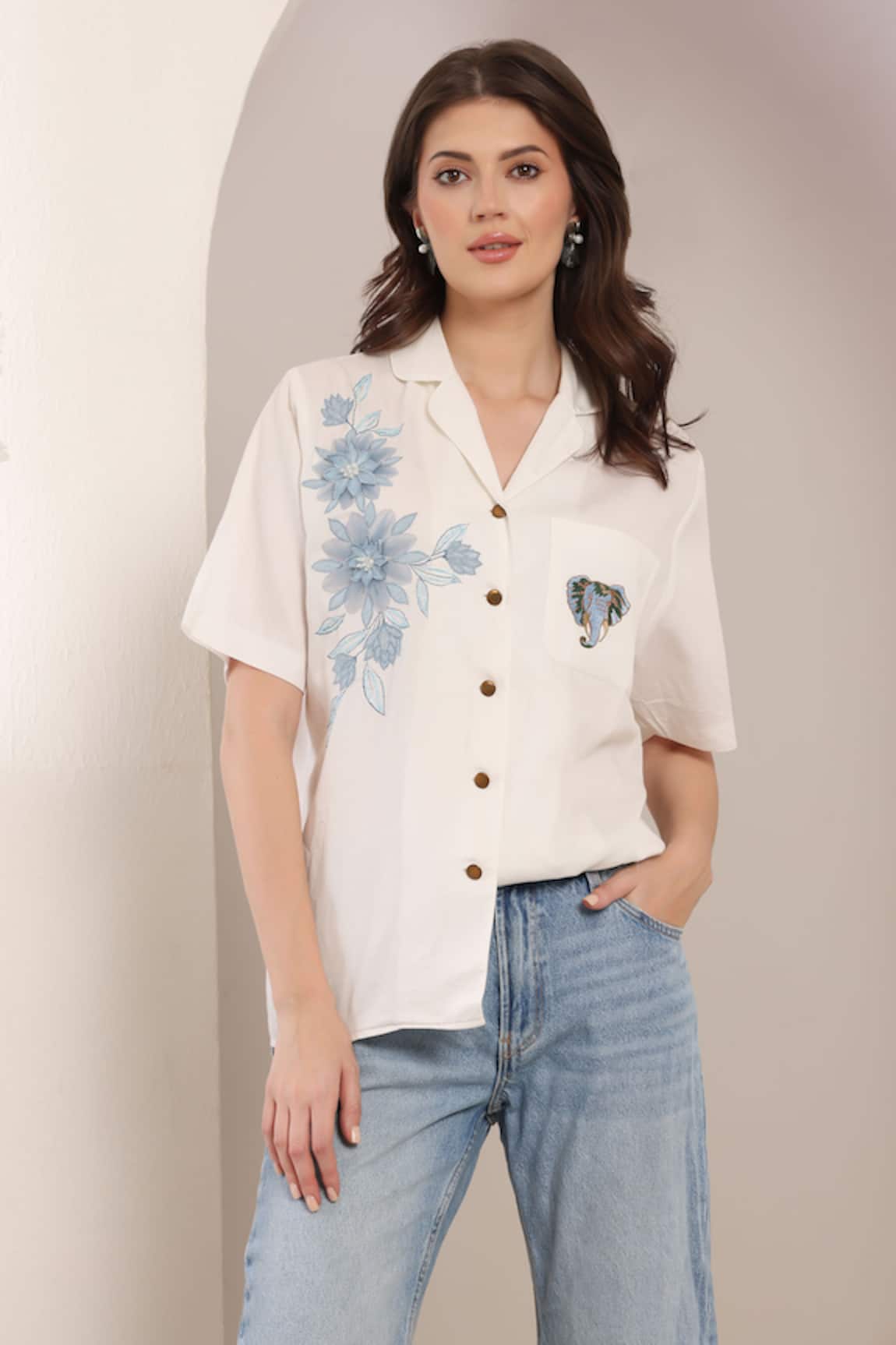 Saaj by Ankita White Floral Embroidered Shirt 