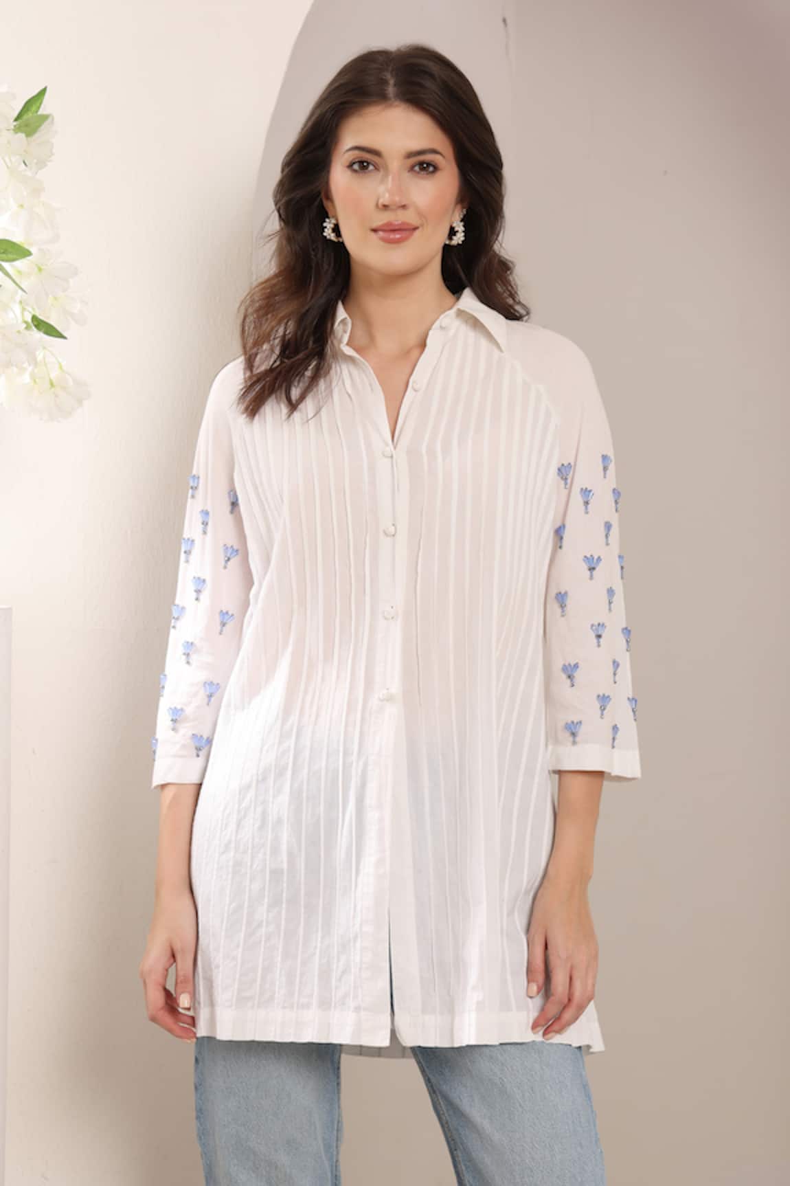 Saaj by Ankita Embroidered White Cotton Shirt 