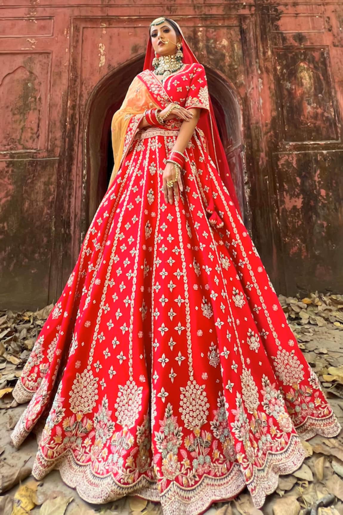 Amaltas Couture Red Zardozi Embroidered Bridal Lehenga Set 