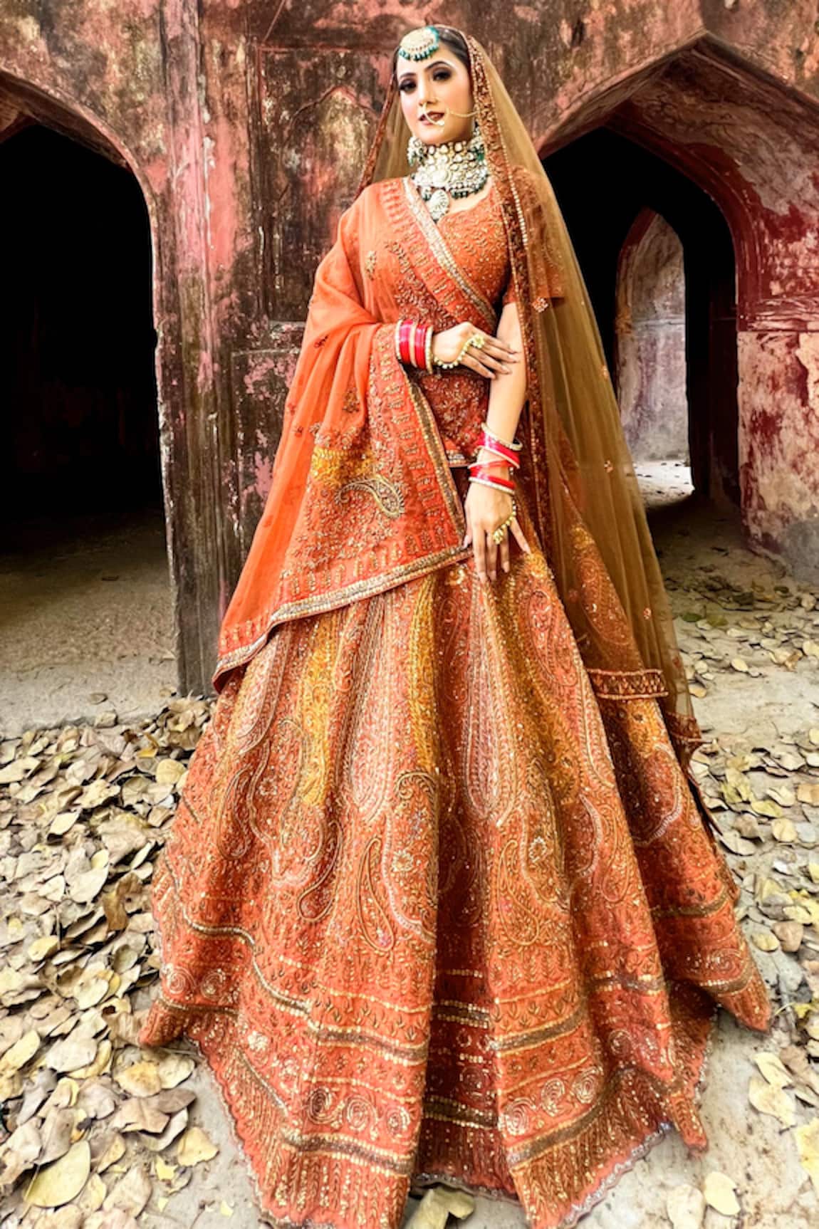 Amaltas Couture Burnt Orange Zardozi Embroidered Lehenga Set 