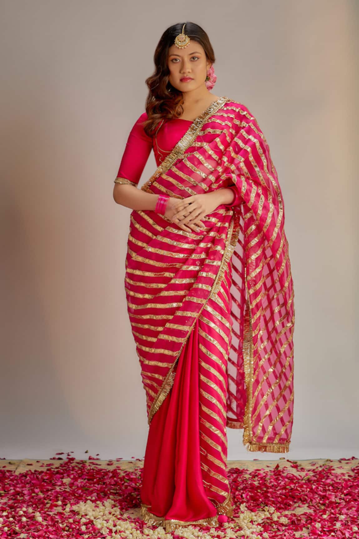 Ranbir Mukherjee Calcutta Rani Pink Modal Silk Saree Set 